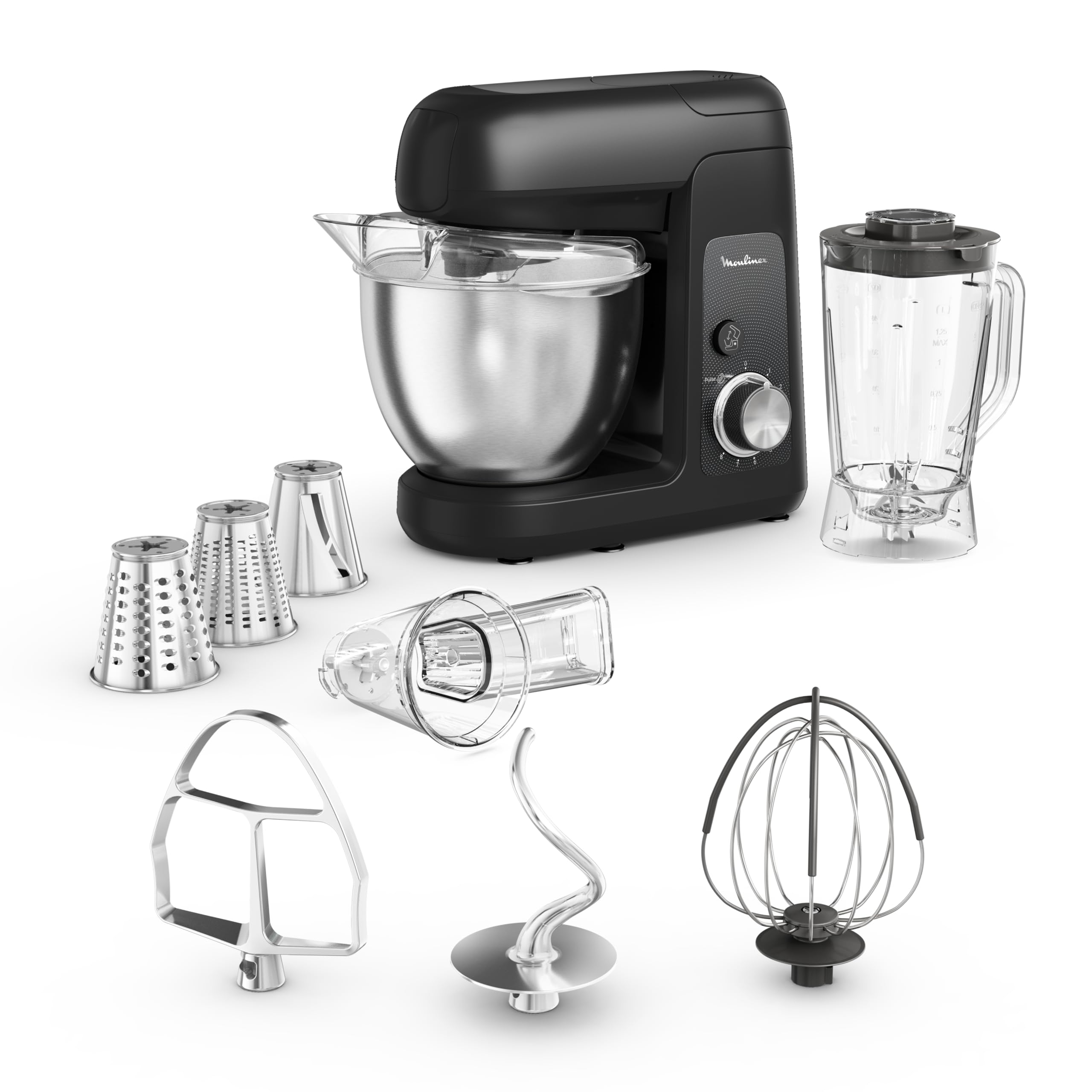 Moulinex Bake Partner, Robot pastelero, 1100 W, Rendimiento duradero, Kit de accesorios BakeGood, Movimiento planetario QA522810, Negro Glama