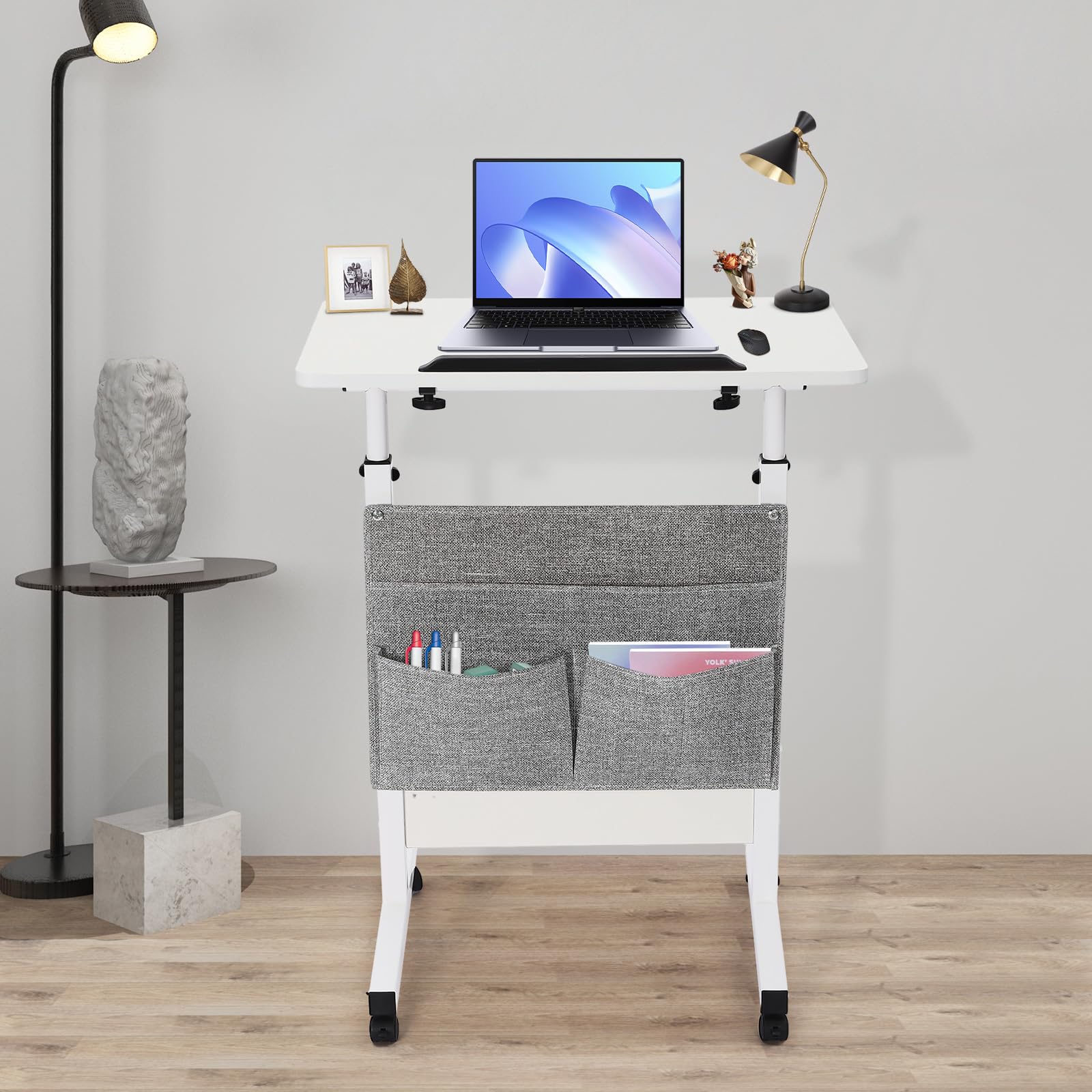 Height Adjustable Standing Desk with Storage Bag and Wheels Rolling Stand Up Desk Computer Table with 180 Flip — view 2