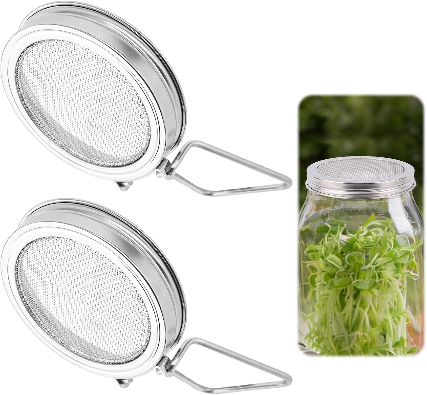 4pcs Sprouting Lids for Wide Mouth Mason Jars, Reusable Stainless Steel Sprout Growing Lid with Stand & Fine Mesh for Organic Alfalfa Broccoli Mung Bean Germination