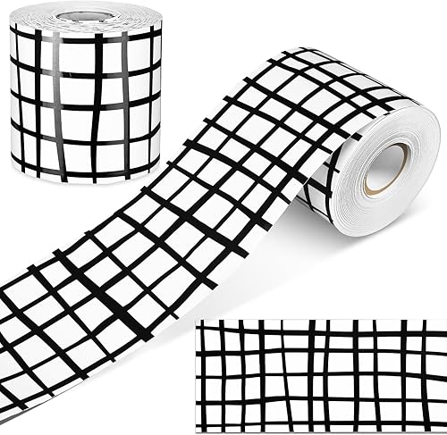 Vista 67 de Zonon 65 Feet Bulletin Board Borders Black and White Polka Dots Striped Grid Borders Decorative Straight Scalloped Wavy Rolled Trim Classroom Back