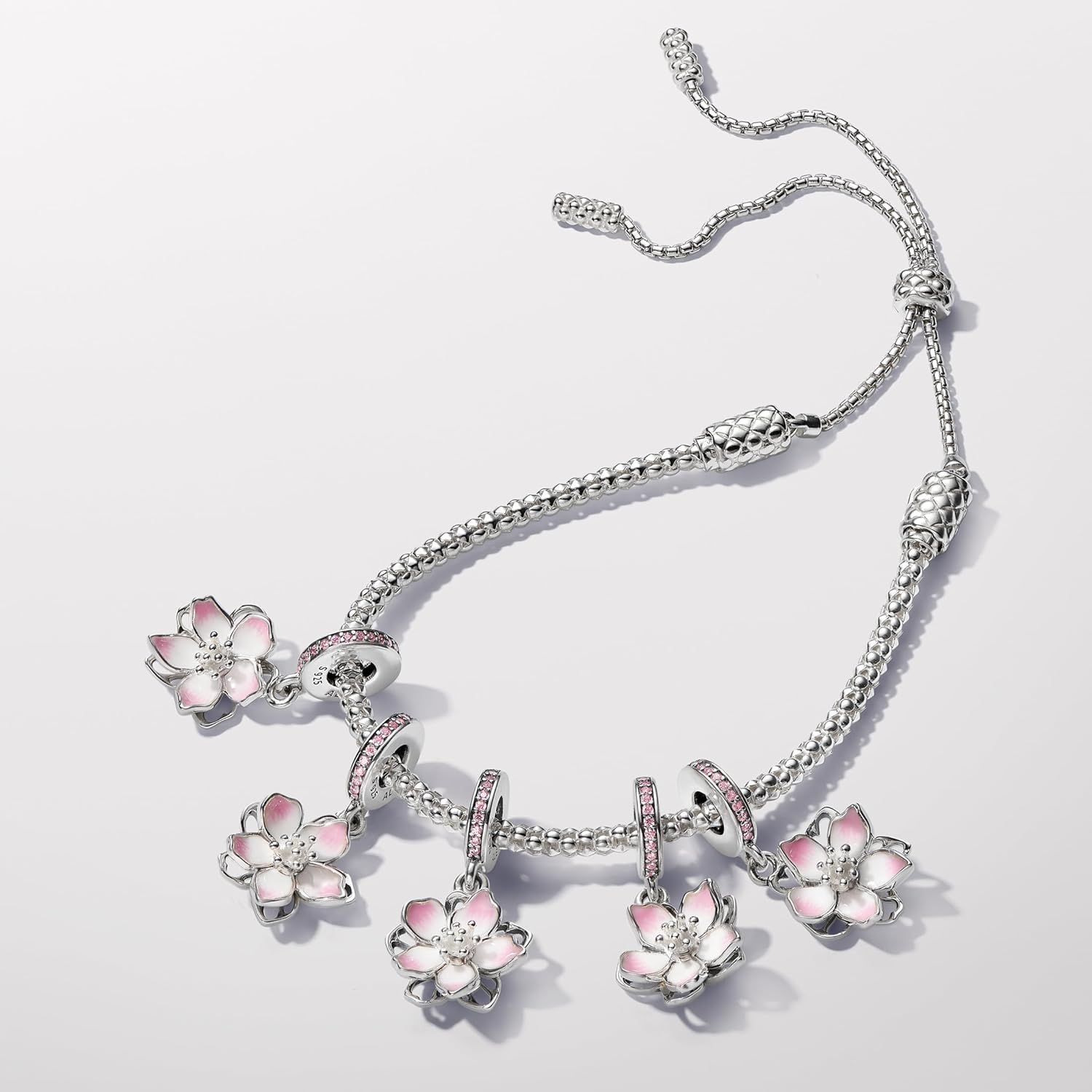 PANDORA Moments Cherry Blossom Dangle Charm - Sterling Silver Charm with Cubic Zirconia & Enamel - Jewelry for Women - Includes Gift Box