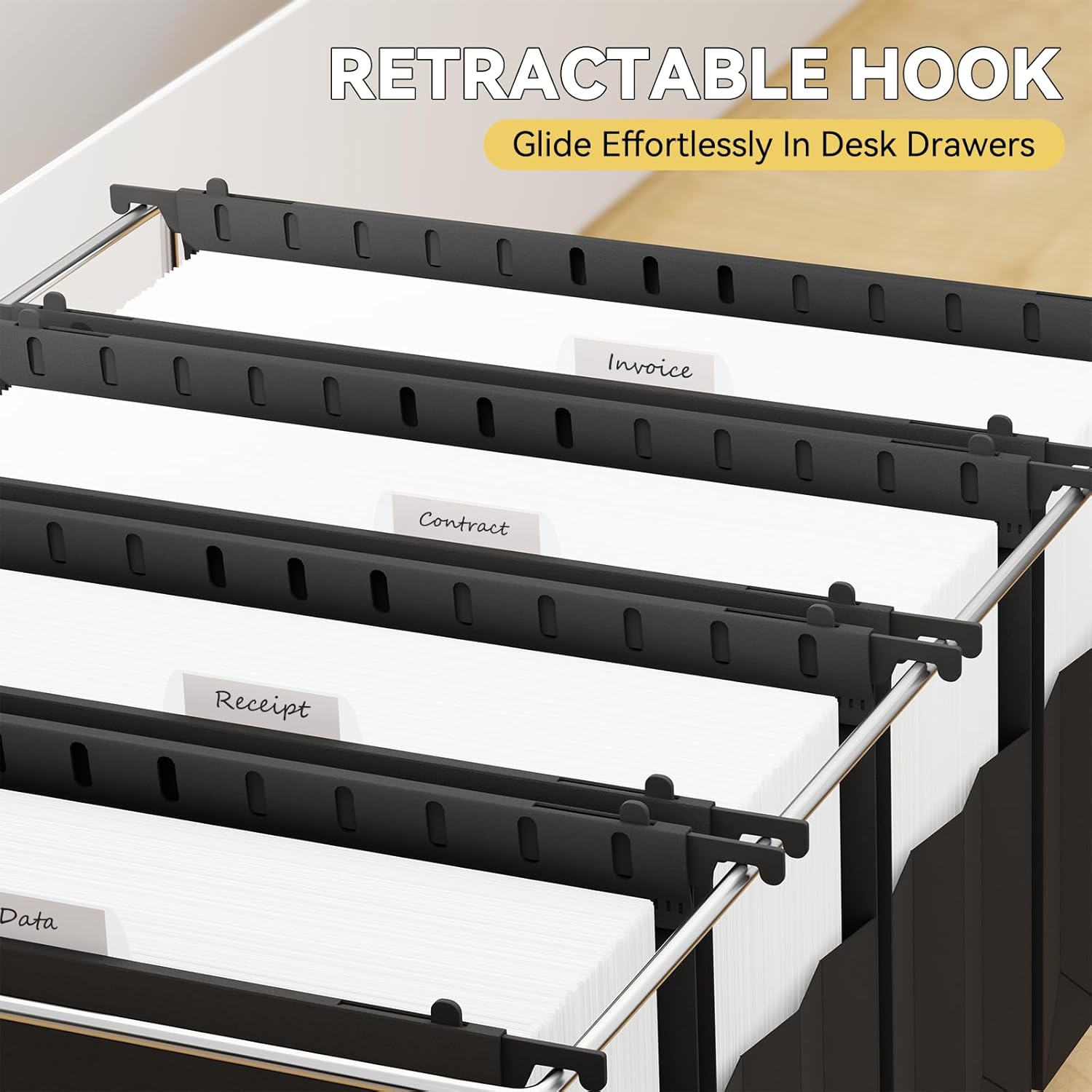 Extra Capacity Legal Size Plastic Hanging File Folders,Reinforced 4" Black Expanding Pocket Files,6 Pack Legal Hanging Folders for Filing Cabinet,Expandable Hang Folder with tabs,for School