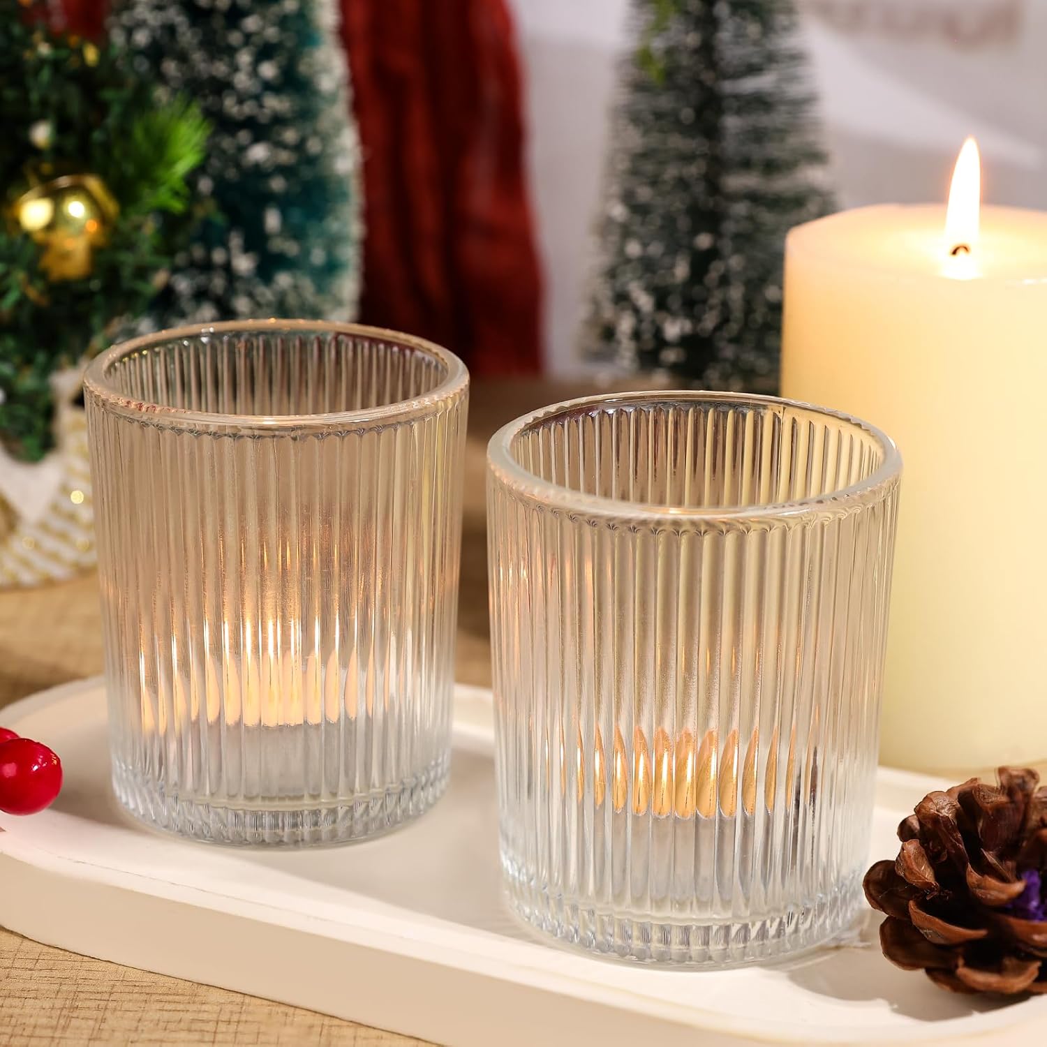 24 Pack Large Votive Candle Holders, 2.8x3.3in Clear Glass DIY Wax Filling Romance Tealight Candle Holders Wedding Decor, Tea Lights Candles Holder for Table Centerpieces
