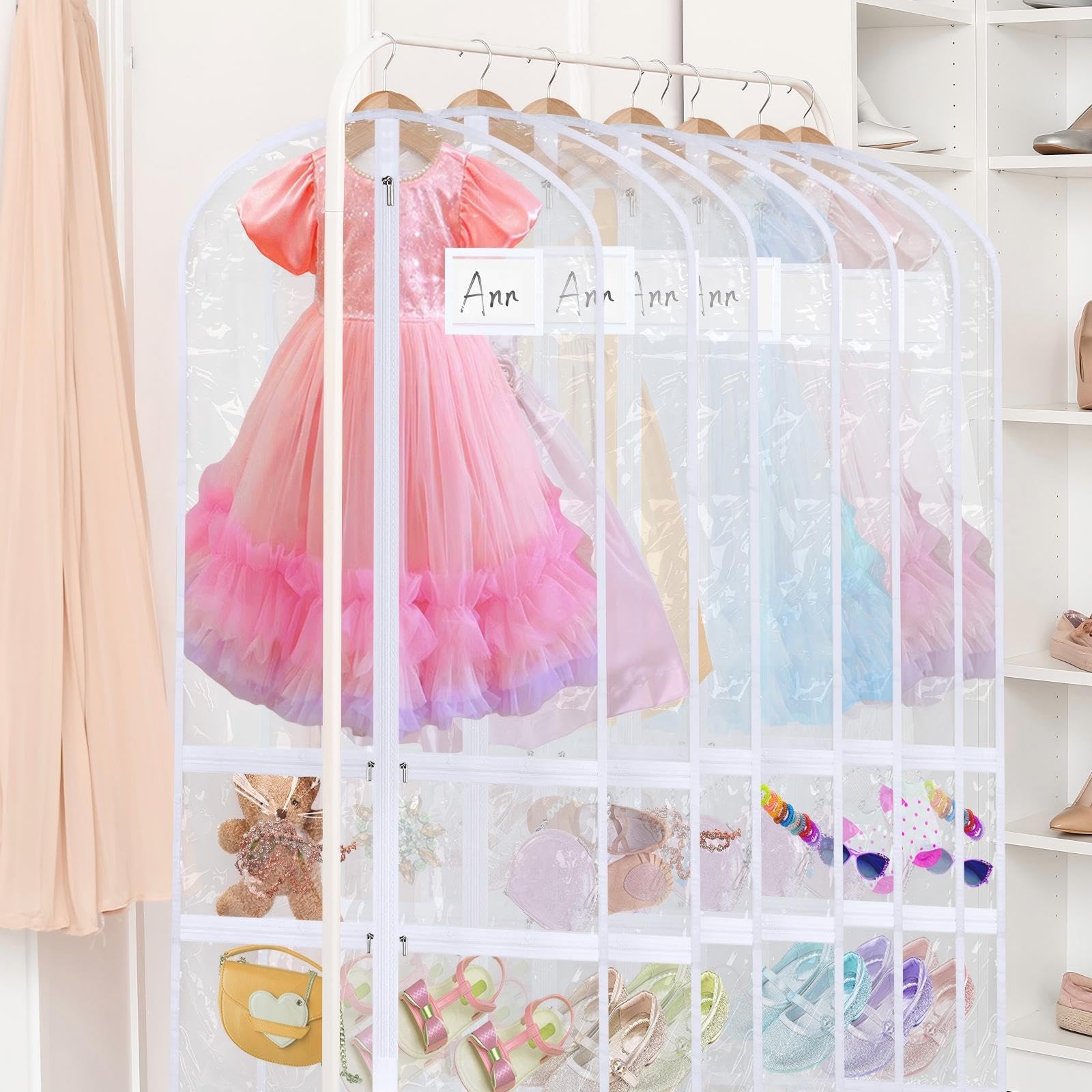 14 bolsas de ropa para disfraces de baile, PVC transparente con cremalleras, bolsa de trajes de 61 x 127 cm, bolsa con bolsillos, organizador de disfraces de baile para funda de