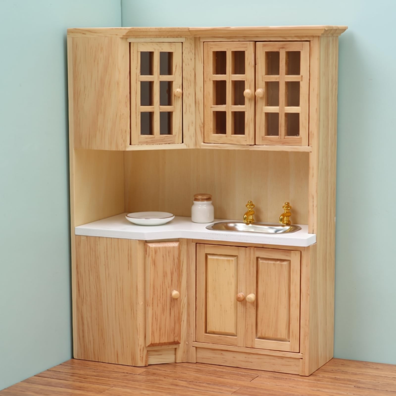 Colcolo Casa de Muñecas Miniatura Armario Alacena Mueble Cocina con Compartimento de Horno y Pomos Pequeños Redondos Madera de Escala 1 12 Adecuada para
