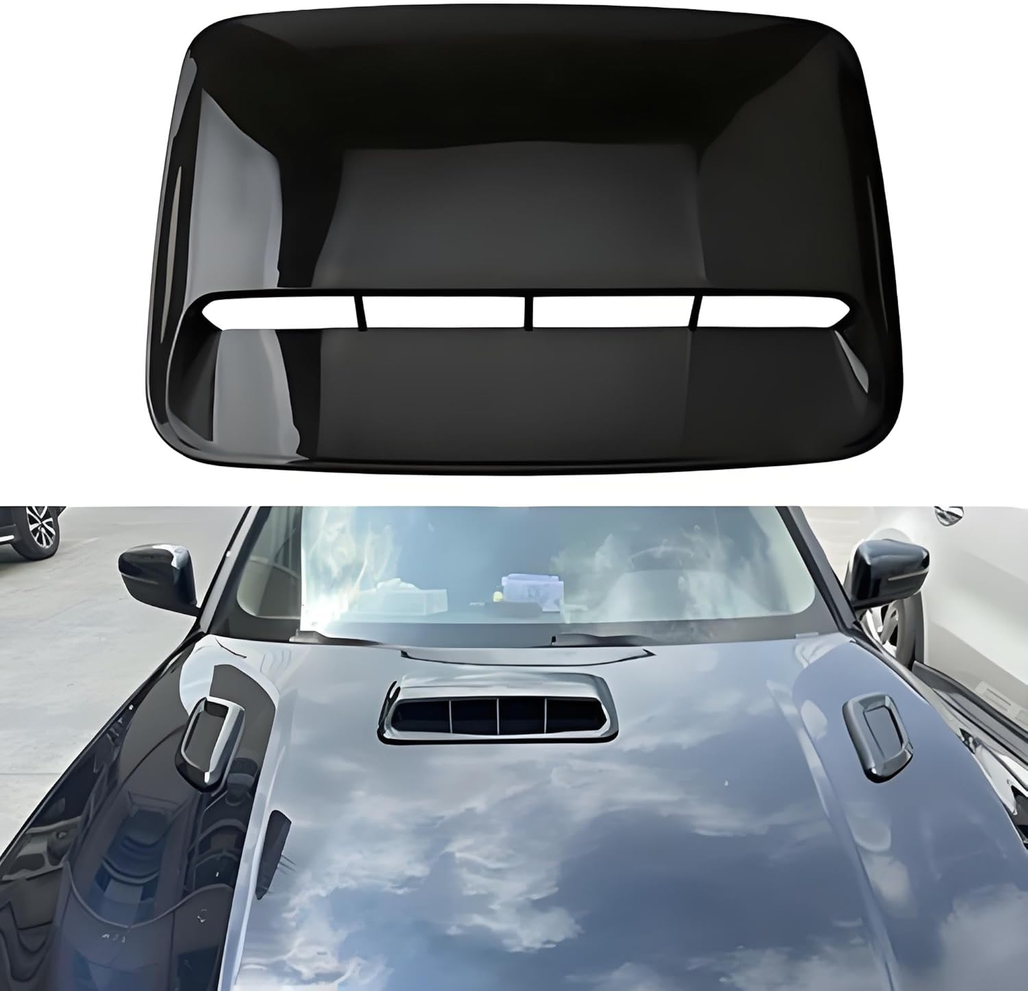 Universal Car Hood Air Outlet Scoop Cover, Set with Side Hood Air Vents Black 3pcs (Bright Black)