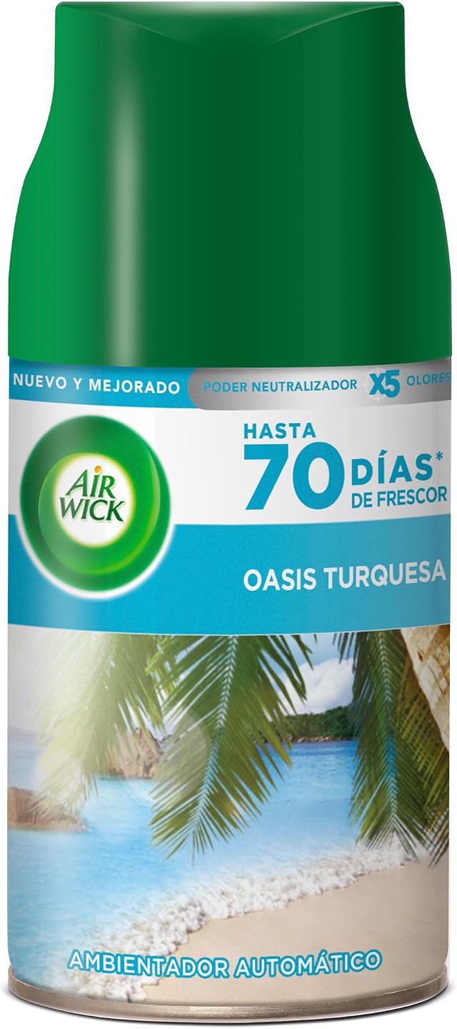 Air Wick Freshmatic - Recambio de Ambientador Spray Automático, Esencia para Casa con Aroma a Oasis Turquesa, 250 Mililitros (el paquete puede variar)