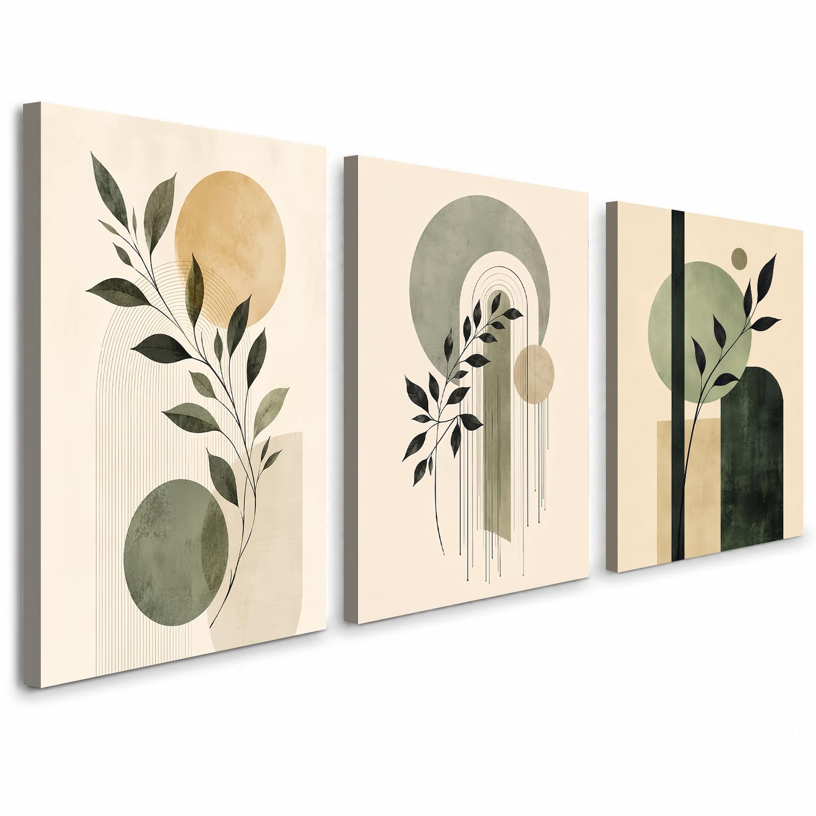 Set of 3 Sage Green Canvas Wall Art, Framed 12 x 16 Inch Botanical Prints