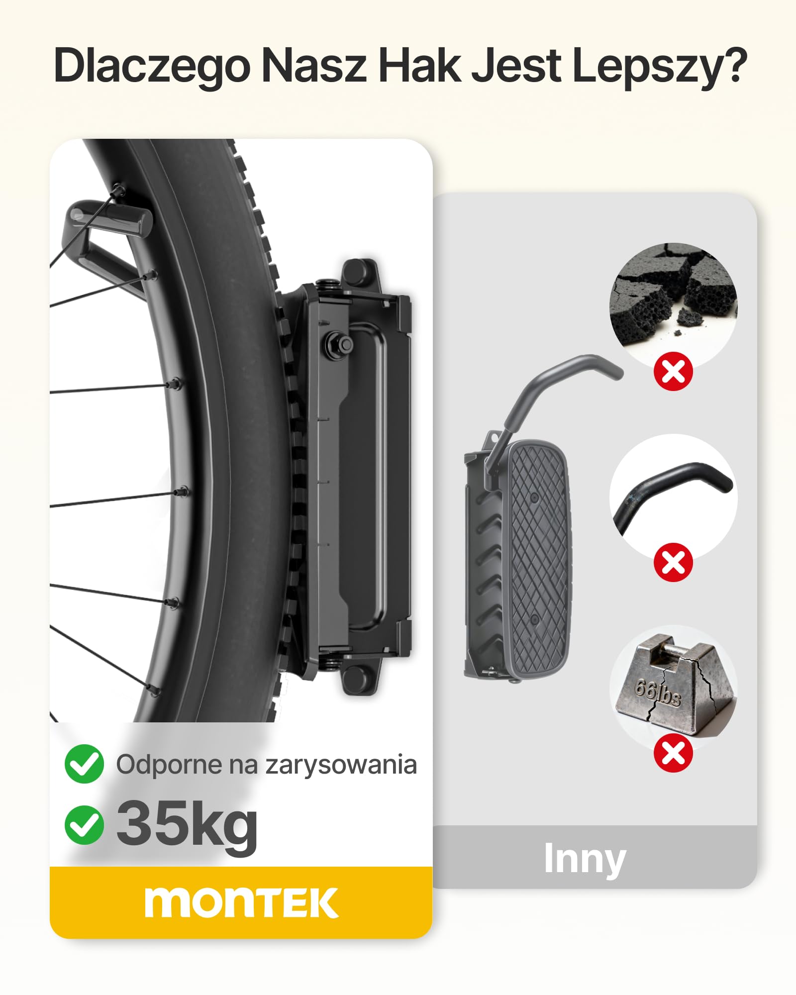 monTEK Obrotowy uchwyt ścienny do roweru, hak rowerowy, stalowy uchwyt rowerowy, ścienny, zestaw 3 szt