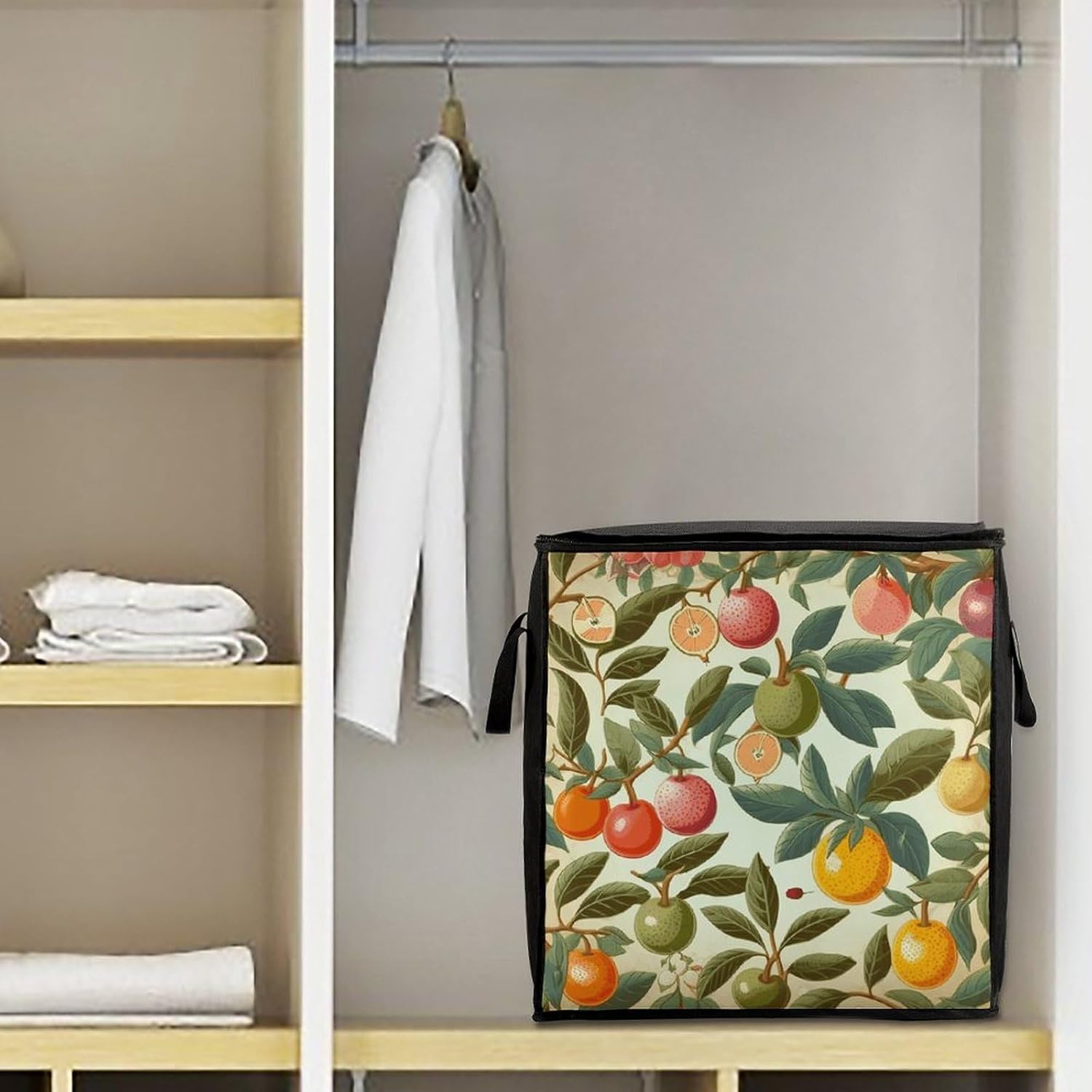 Plants And Fruits Storage Bag with Zippers And Handle Extra Large Bedding Comforter Storage Bag Foldable Blanket Storage Bags Fabric Moving Bags for Closet Organizer (70L)