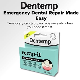 Dentemp Recap-It Cap and Crown Repair Dental Kit - Fast Acting Formula Dental Cement for Loose Caps (Pack of 1) - Temporary Cement for Crown and Bridge