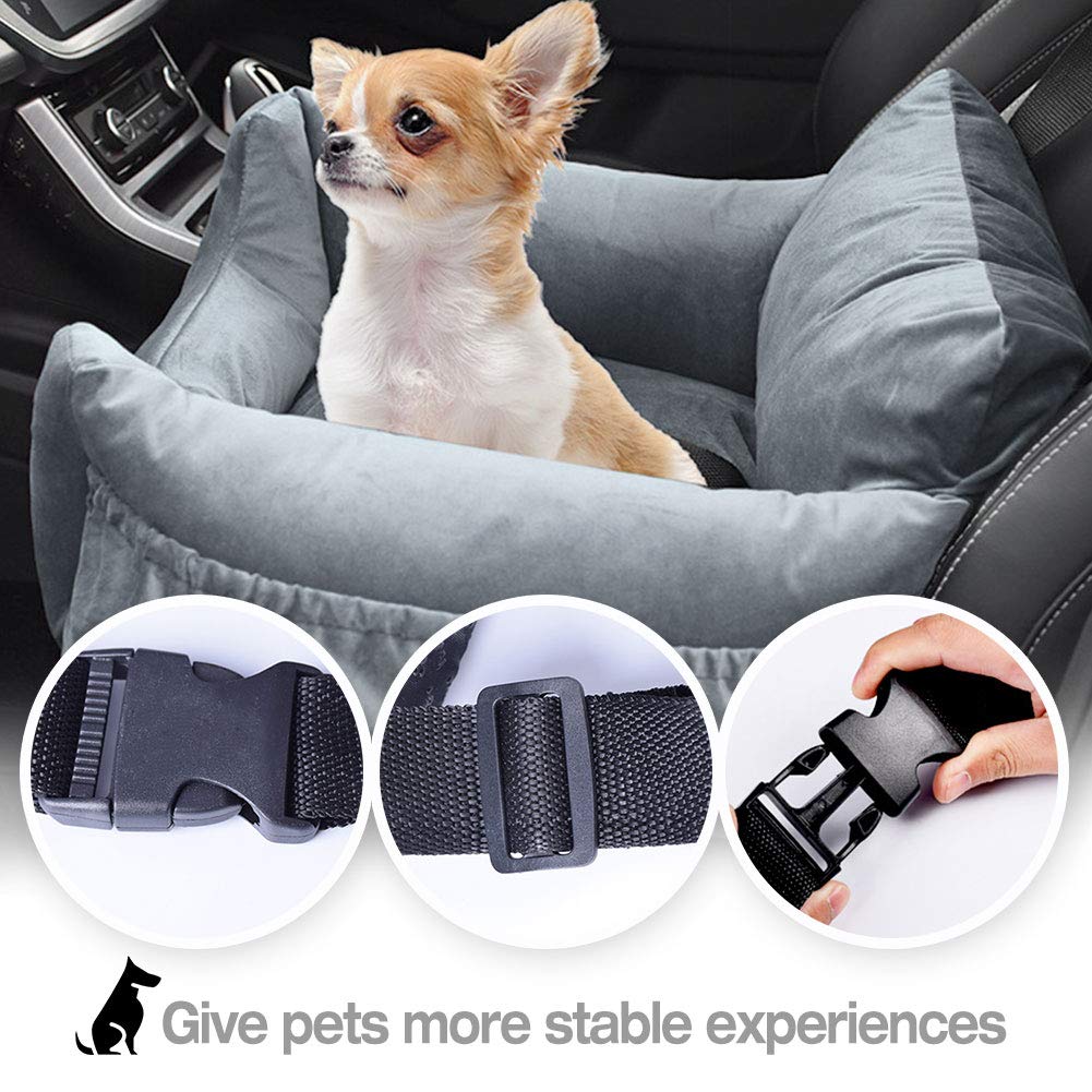 Jodimitty Asiento de coche para perros, asiento perros pequeños y medianos pequeños, seguridad antideslizante incluye cinturón seguridad, trasero delantero (gris)