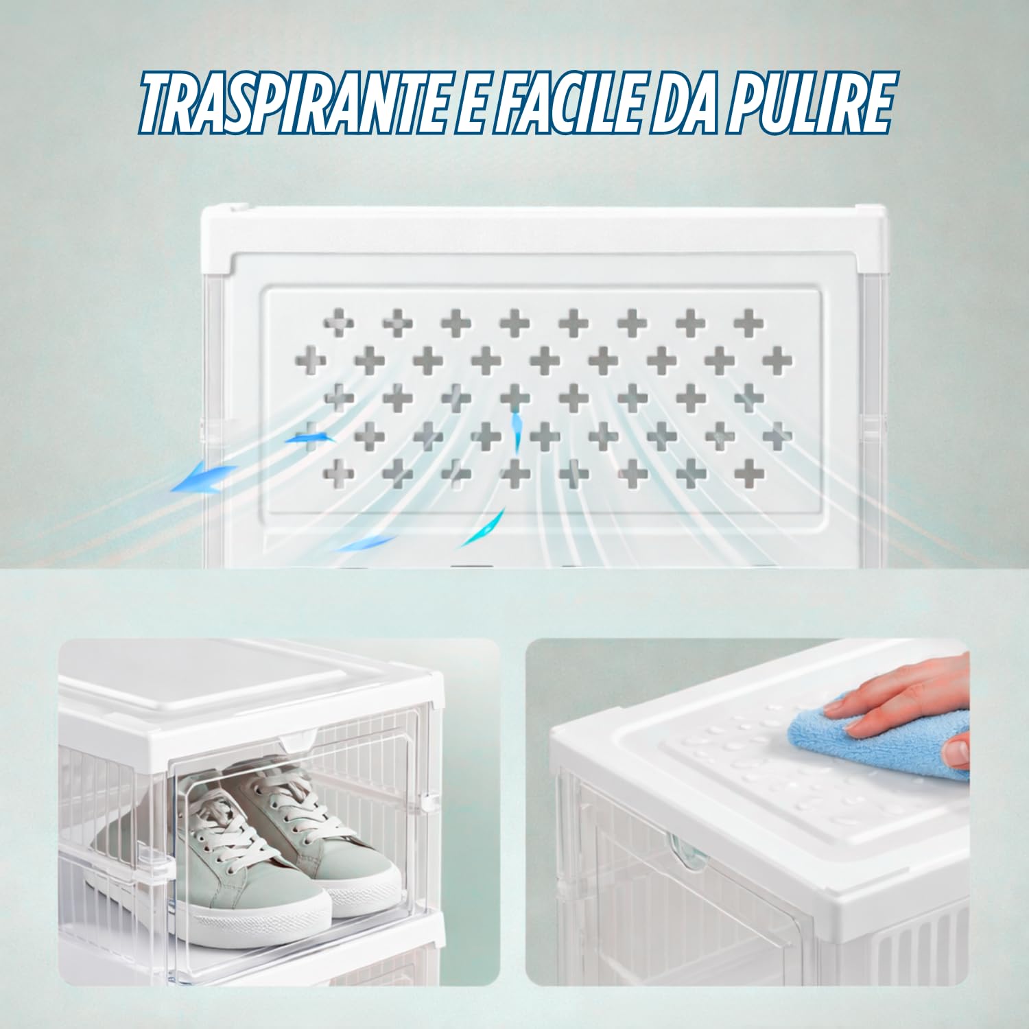 Porta Scarpe Verticale Impilabili Pieghevole Scatole Trasparenti 6 Box Salvaspazio Apertura Frontale Organizzatore PortaScarpe in Plastica Contenitori Traspiranti Scarpiera Sneakers