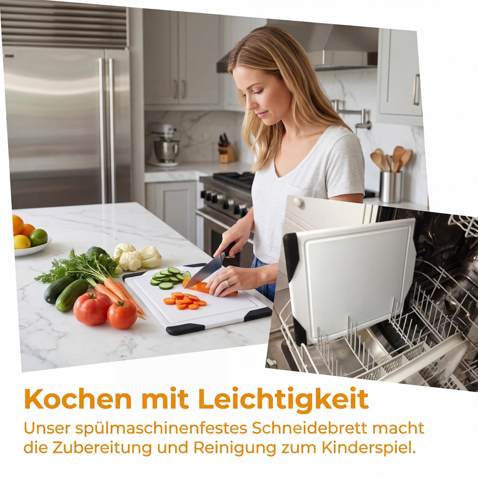 Weißes Kunststoff-Schneidebrett, Spülmaschinengeeignet & Porenfrei – Hygienisches Küchenbrett für Fleisch, Gemüse & Obst, Langlebig & Schnittfest