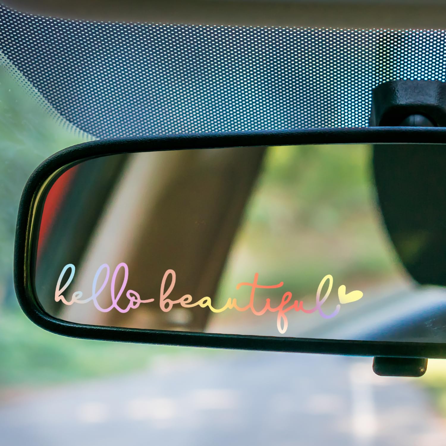 Hello Beautiful Sticker 3 Pack Cute Car Decal for Rearview Mirror Window Windshield Bumper,Vinyl Letter Sticker,Funny Car Accessories for Girls Women Men Gifts,Self Affirmation Decal-ColorfulSilver