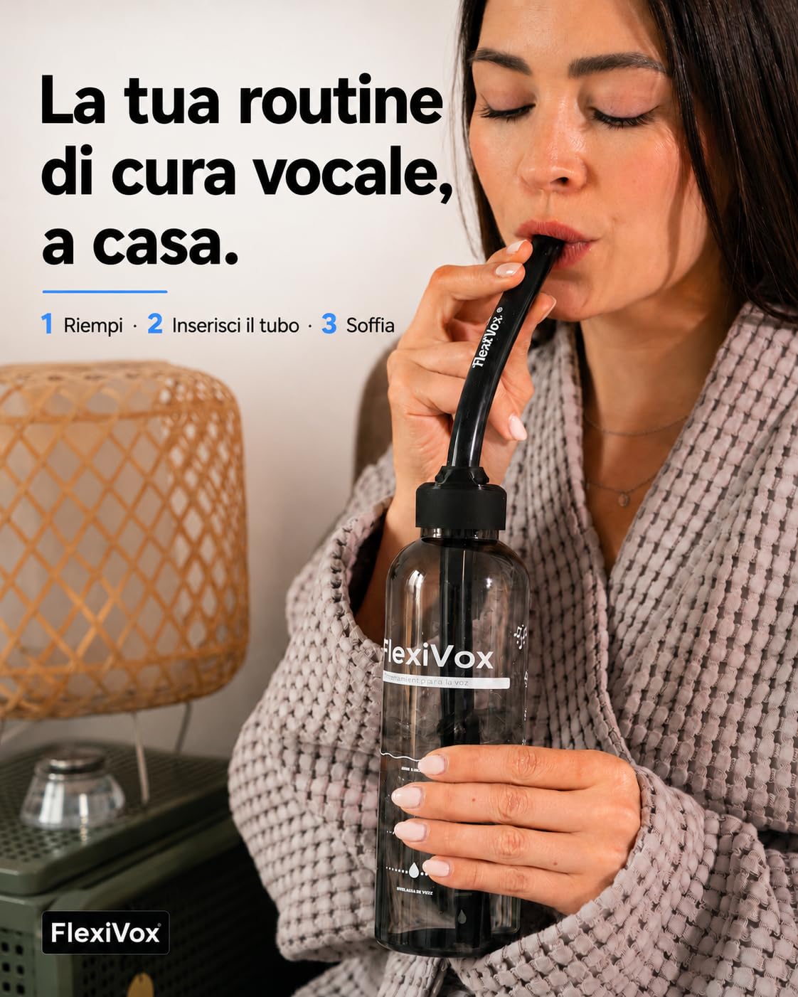 FlexiVox® compatibile con Metodo Lax Vox | Ideale per Allenamento Vocale SOVT | Cantanti, Logopedia e Terapia della Voce | Kit: Tubo, Bottiglia Graduata, Spazzola, Borsa ed eBook (Nero)