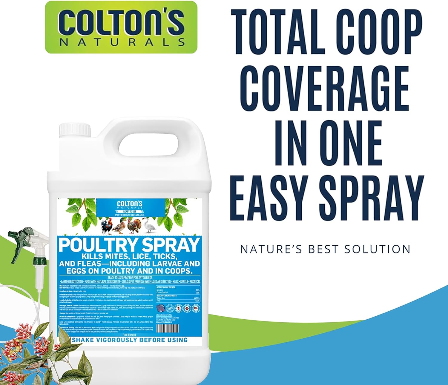 Colton’s Naturals Poultry Spray 1 Gallon – for Chickens – Helps with Mites, Lice, Fleas & Scaly Leg – Safe for Coops, Birds & Backyard Poultry