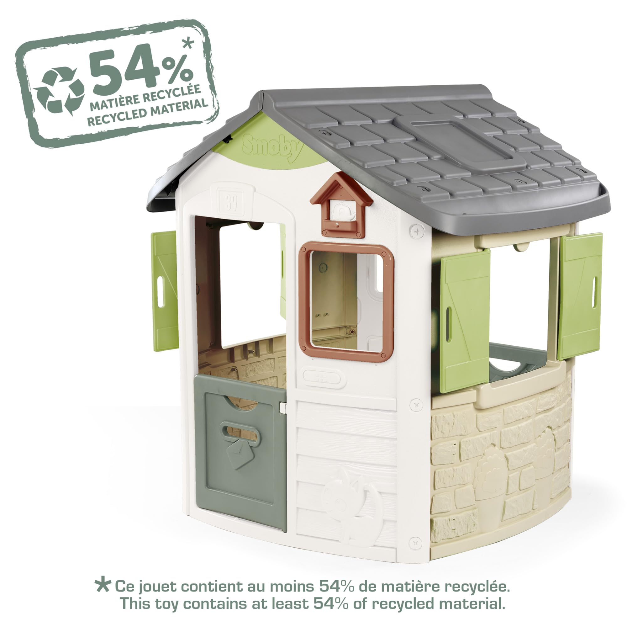 Smoby Life - Casetta Jura Lodge, misure 115 x 123 x 132 cm, con il 54% di plastica riciclata, dai 2 anni, 7600810504