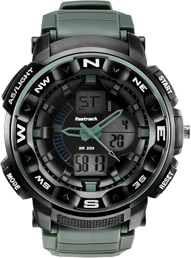 Fastrack Quartz Analog Digital Black Dial Green Plastic Strap Unisex Watch - NT38076PP02W