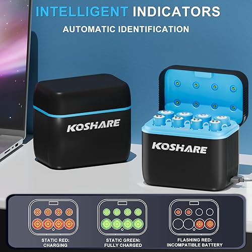 Miniatura 6 de 16 pilas AA AAA recargables con cargadores, baterías recargables Ni-MH de 1.2 V con 8 pilas AA de 2800 mAh y 8 pilas AAA de 1100 mAh, precarga, tipo