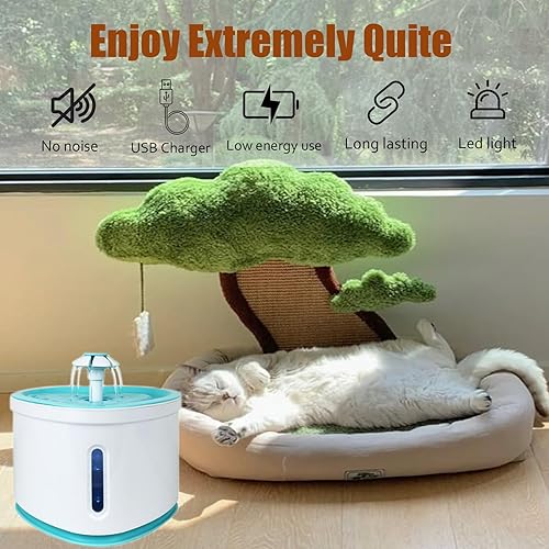 Miniatura 6 de Fuente de agua para gatos de 2.4 litros, fuente moderna para gatos, fuentes de agua para mascotas, perfecta para gatos de interior, color azul