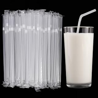 [100 Pcs] Individually Wrapped Disposable Plastic Straws - 8.26" Long and 0.24" Diameter Bendy Drinking Clear Straws for Coffee,Milk,Juice,Cocktail, Flexible Straw for Cold and Hot Drinks