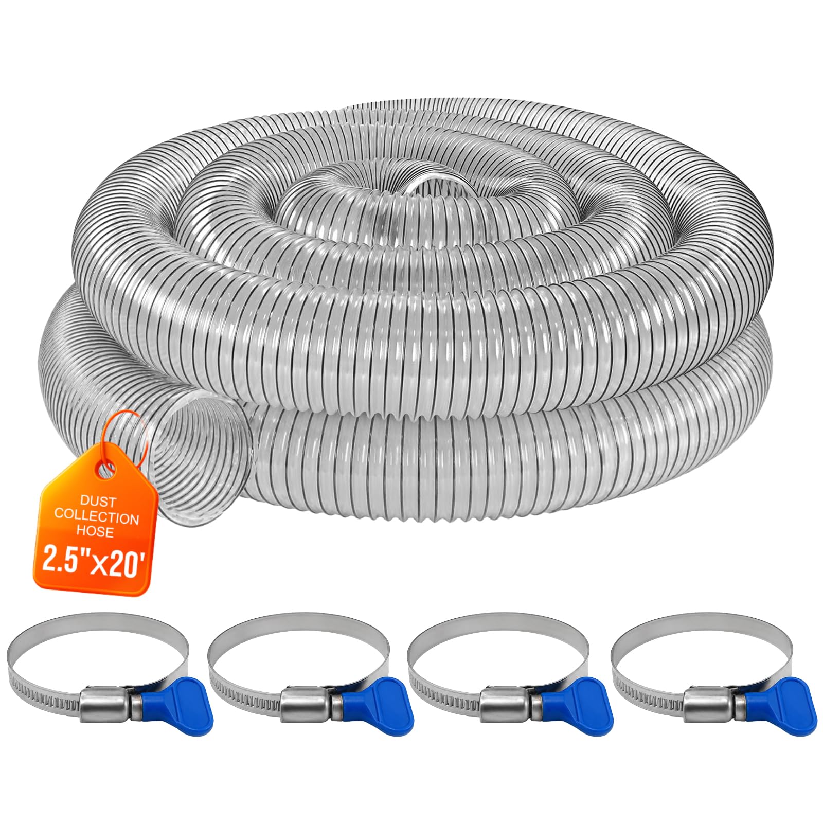 Qucship 2-1/2 inch x 20 foot clear PVC dust collection hose