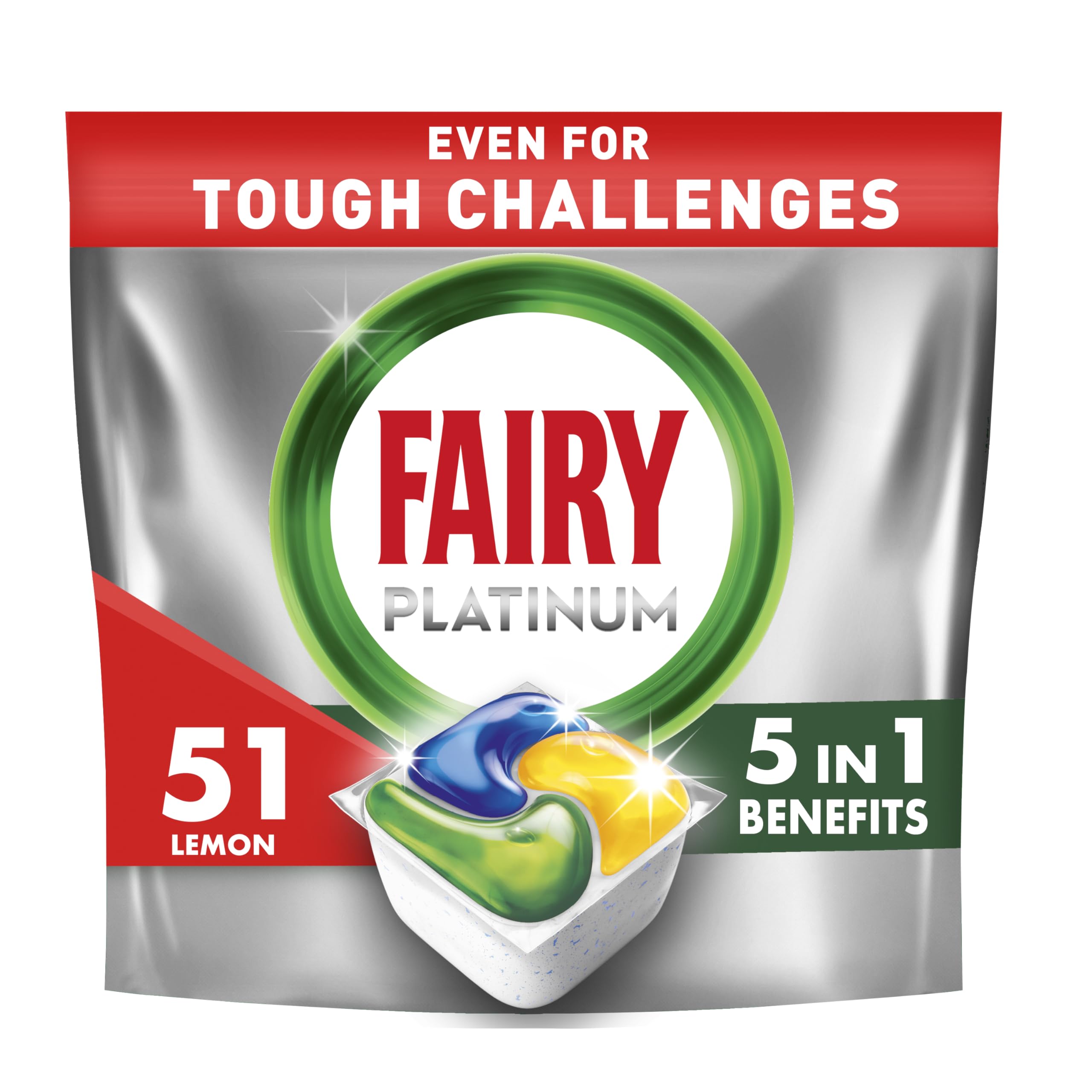 Fairy Platinum Zitrone Geschirrspülerkapseln All in One, 51 Stück | Für schwierige Verschmutzungen, reinigt fettige Filter