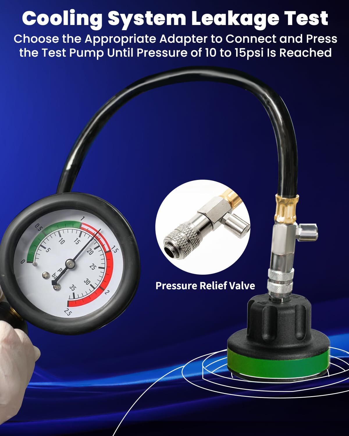 ATPEAM 34pcs Universal Radiator Pressure Tester Coolant Pressure Tester and Vacuum Refill Kit for Automotive Cooling System Water Tank Leakage Detection