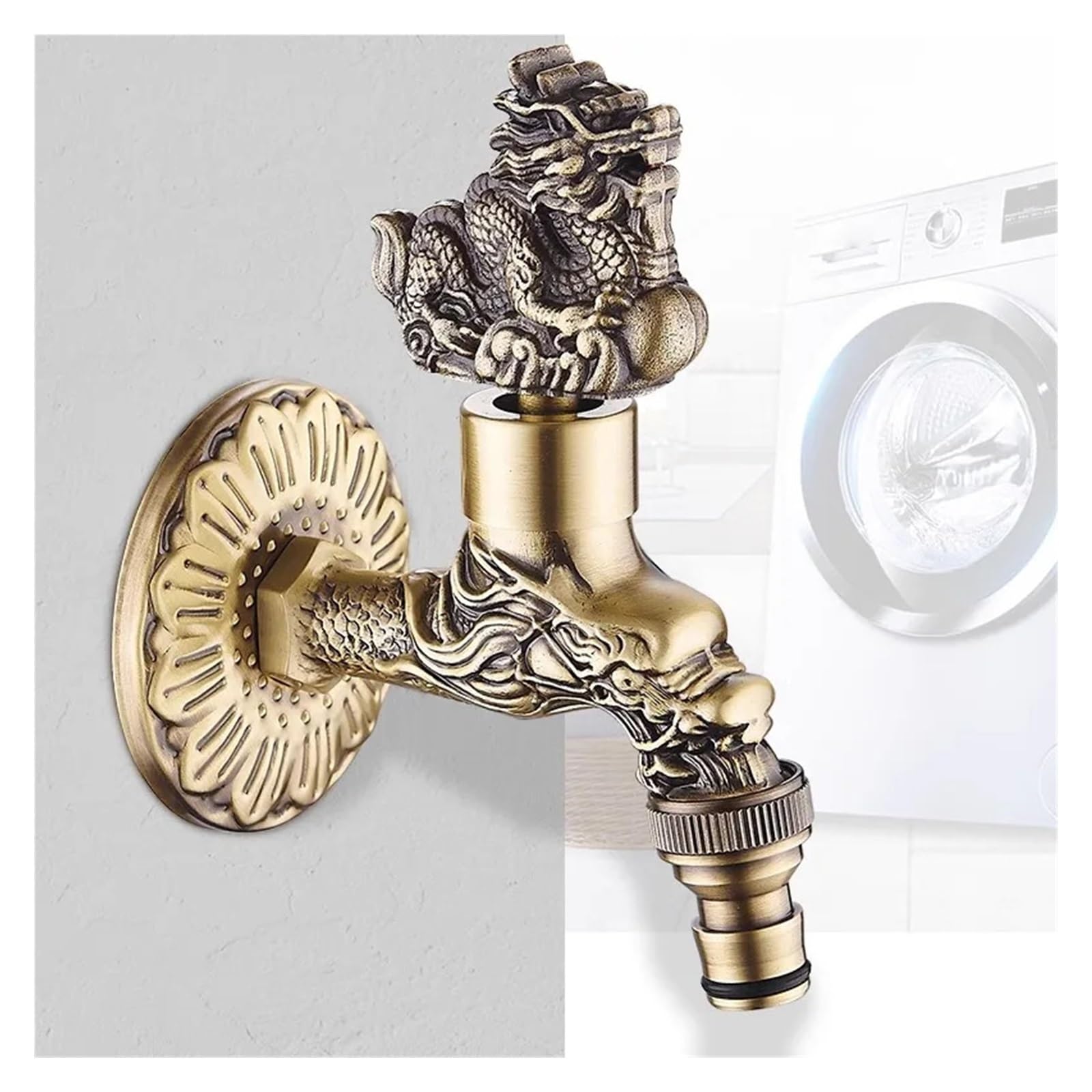 LYGSWDB Grifo de Bronce para Grifo, jardín Exterior Tallado con dragón para baño y Lavadora, Kit de Montaje Incluido