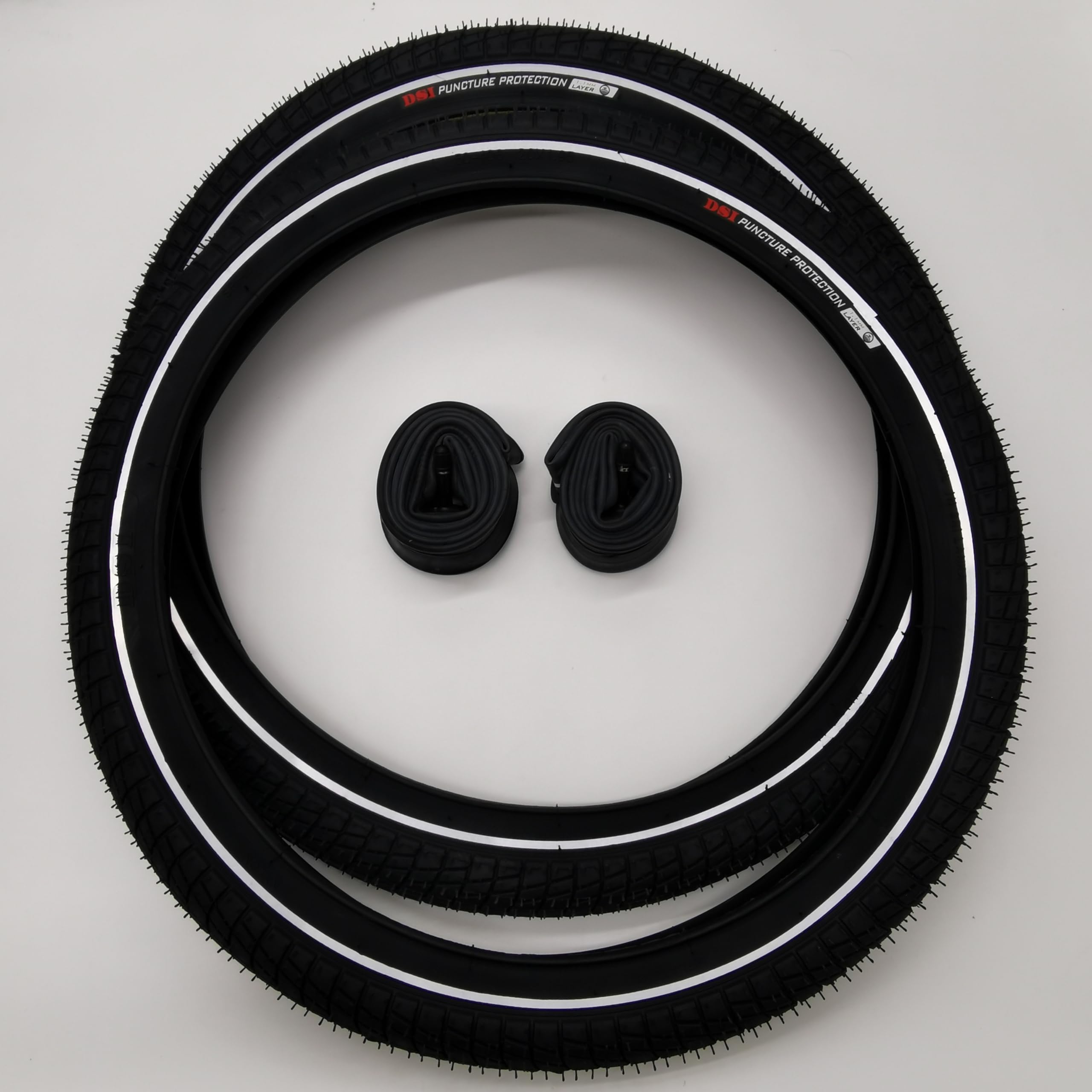 2X SRI-45A Reifen DSI 20" Zoll 20x1.95 | ETRTO 50-406 | + AV-Schlauch | 1mm Pannenschutz & Reflexstreifen Decke Mantel Kinder Fahrrad Anhänger Schläuche Autoventil Schrader Fahrradreifen