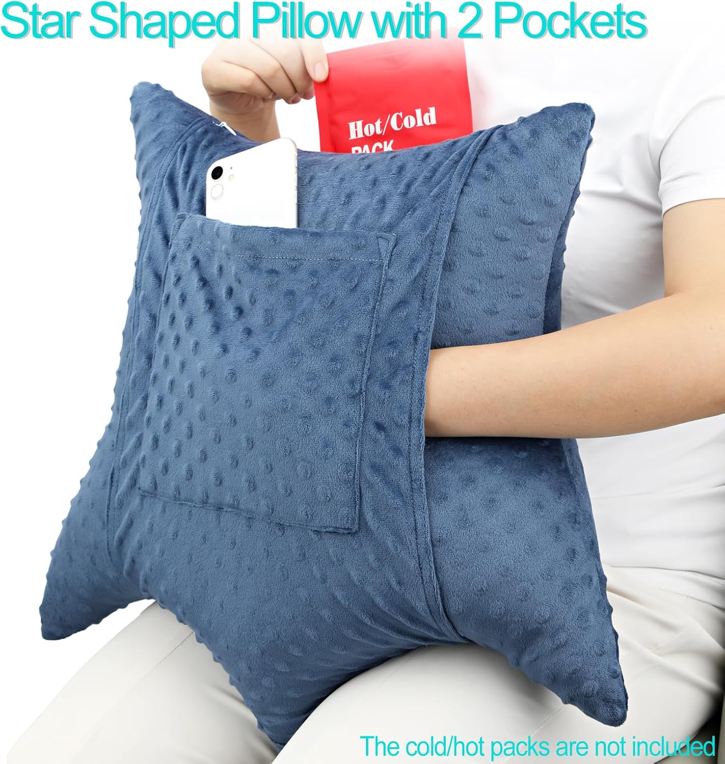 Heart Surgery Pillow Shock Absorbing for Open Heart Surgery After Bypass Coughing with 2 Pockets - Recovery Gifts with Hands Placement Pouch, Minky Dot Denim Blue