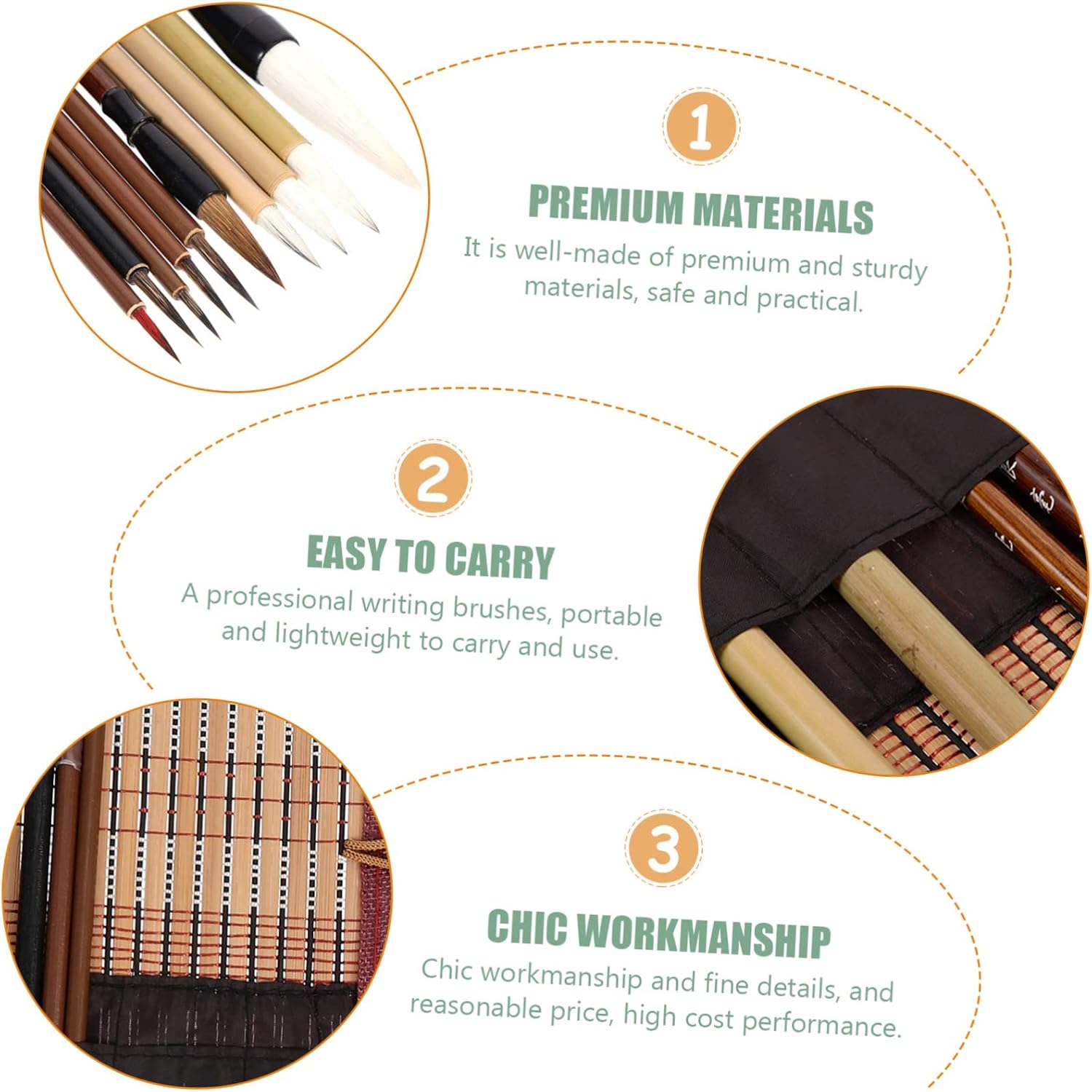 15pcs Chinese Calligraphy Brush Beginner Drawing Brush Portable Writing for Family Friends