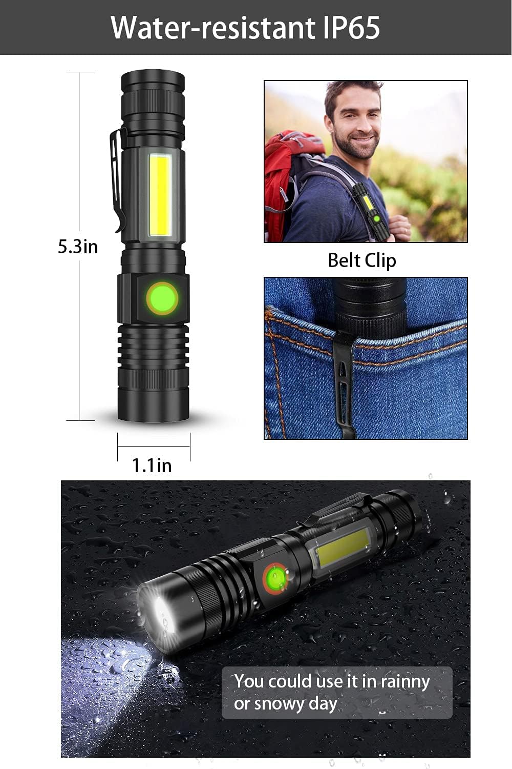 Magnetic LED Flashlight,High Lumen Rechargeable Flashlights with COB Sidelight,Zoomable,4 Modes,Water Resistant,Bright High Lumen FlashLights for Camping Gear,Emergencies - - 