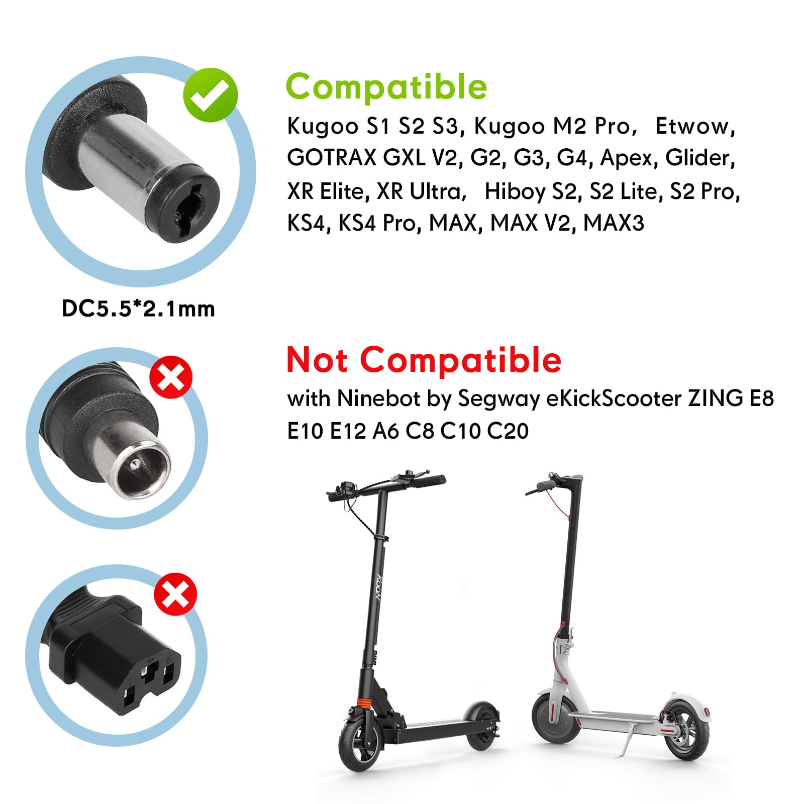 42V 2A Caricatore Monopattino Elettrico，36V Caricabatterie Universale Batterie Litio per Bici Elettrico，Caricatore rapido per Bici Elettrica, Scooter Elettrici DC2.1×5.5MM