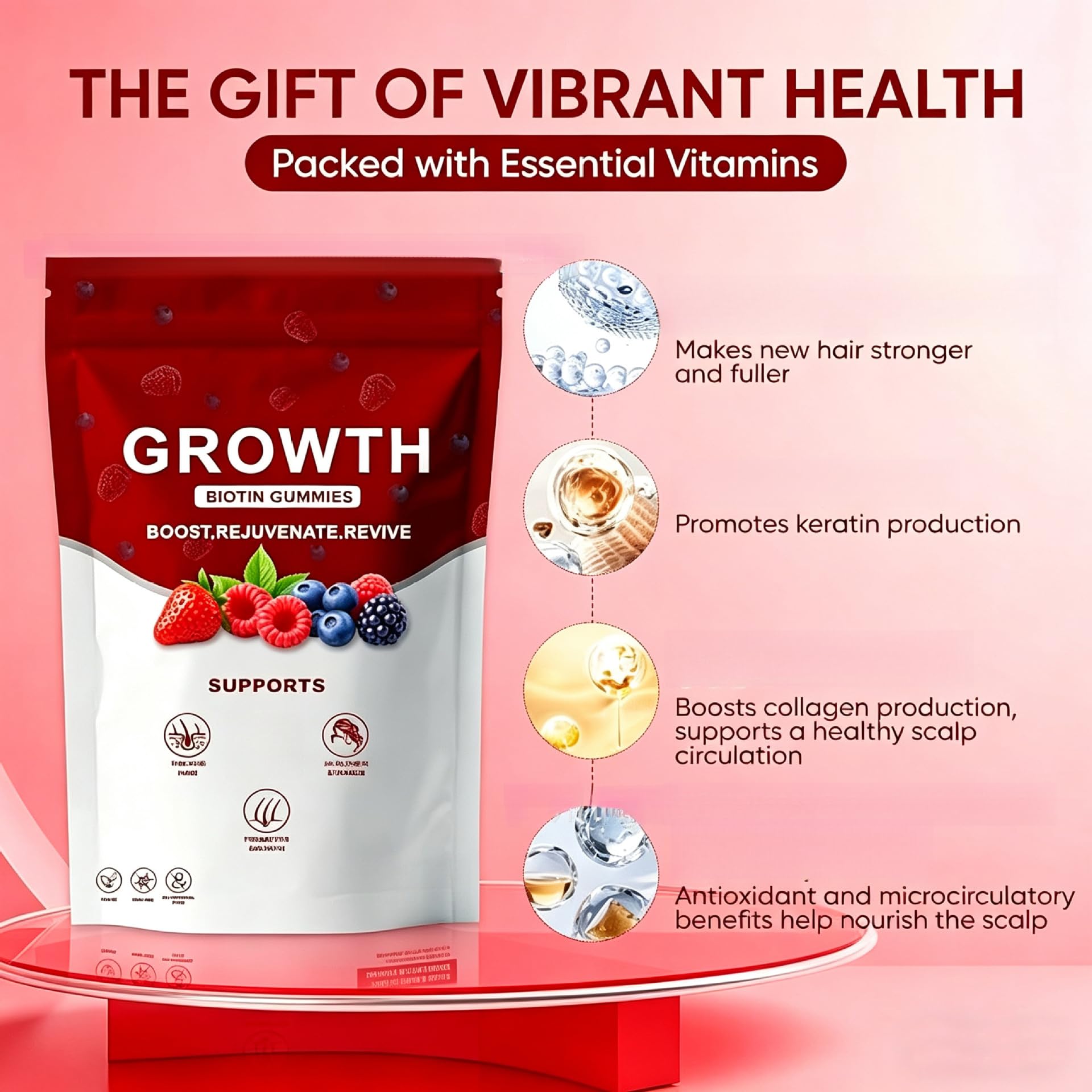 Gummies per Crescita Capelli con Biotina, Collagene & Estratti Vegetali | Supportano la Forza dei Capelli, la Salute della Pelle & delle Unghie, Senza OGM
