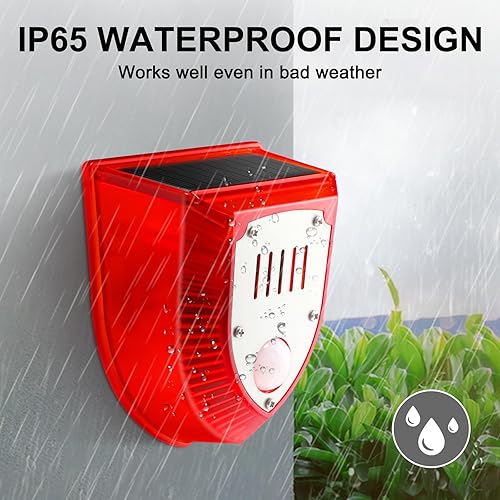 Miniatura 6 de Qualirey Detector de movimiento de alarma solar con sensor de movimiento al aire libre de 129 db, luz estroboscópica para perro, detector de alarma