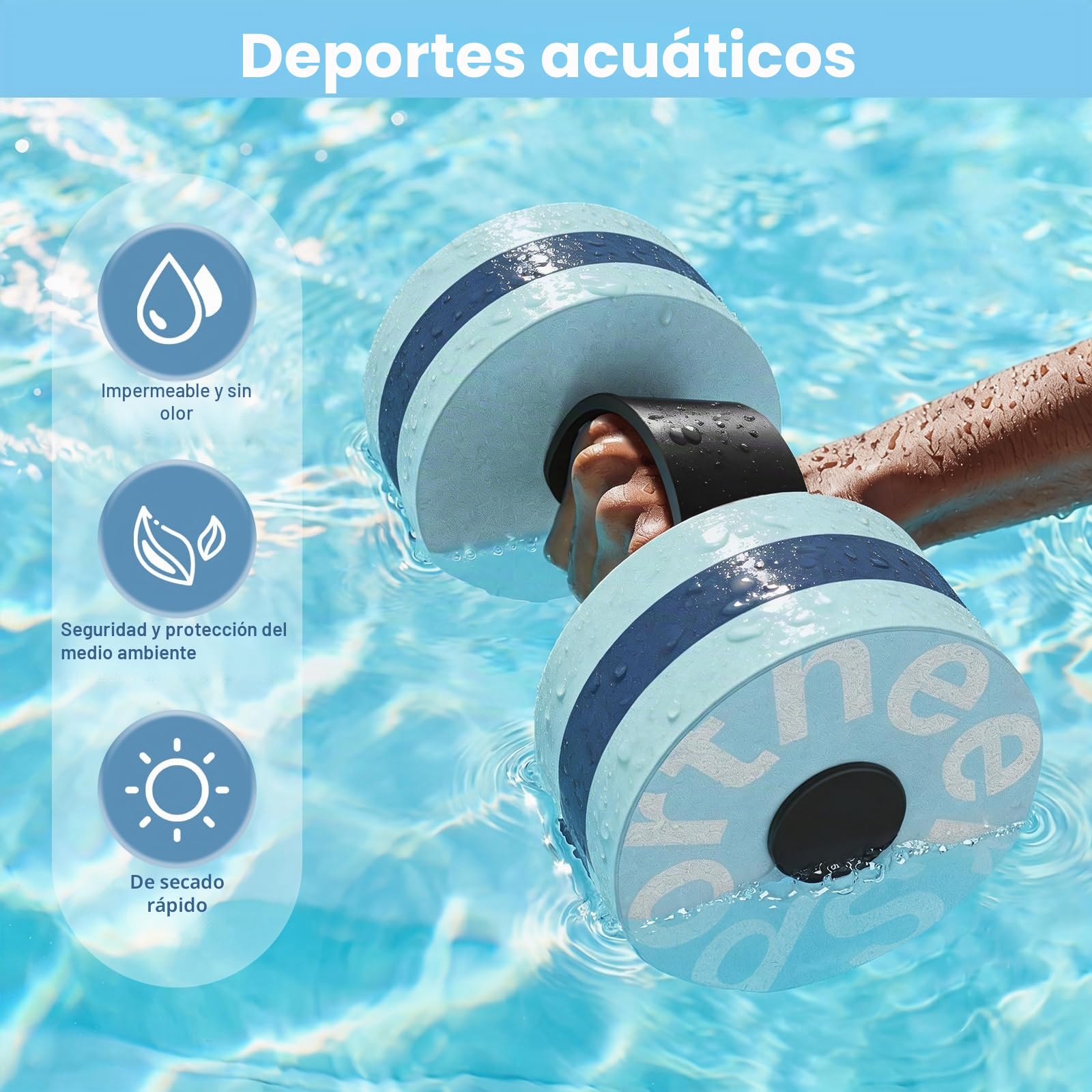 Sportneer Pesas de Agua para Ejercicio acuático, Mancuernas de Agua, Juego de 2 Pesas de Espuma EVA, Mancuernas para Piscina, Juego de Mancuernas para Fitness acuático, Equipo para pérdida de Peso
