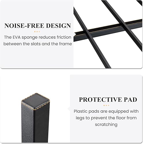 Miniatura 6 de SHA CERLIN Base de cama de plataforma metálica de tamaño completo de 14 pulgadas con cabecero y pie de cama de madera, base de colchón, no necesita