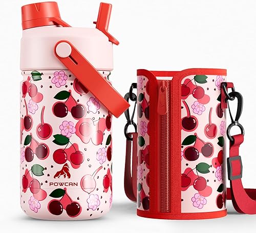 Miniatura 26 de POWCAN - Botella de agua con aislamiento de 18 onzas, con tapa de boquilla y pajilla 2 en 1, fría 24 horas, a prueba de fugas, apta para portavasos