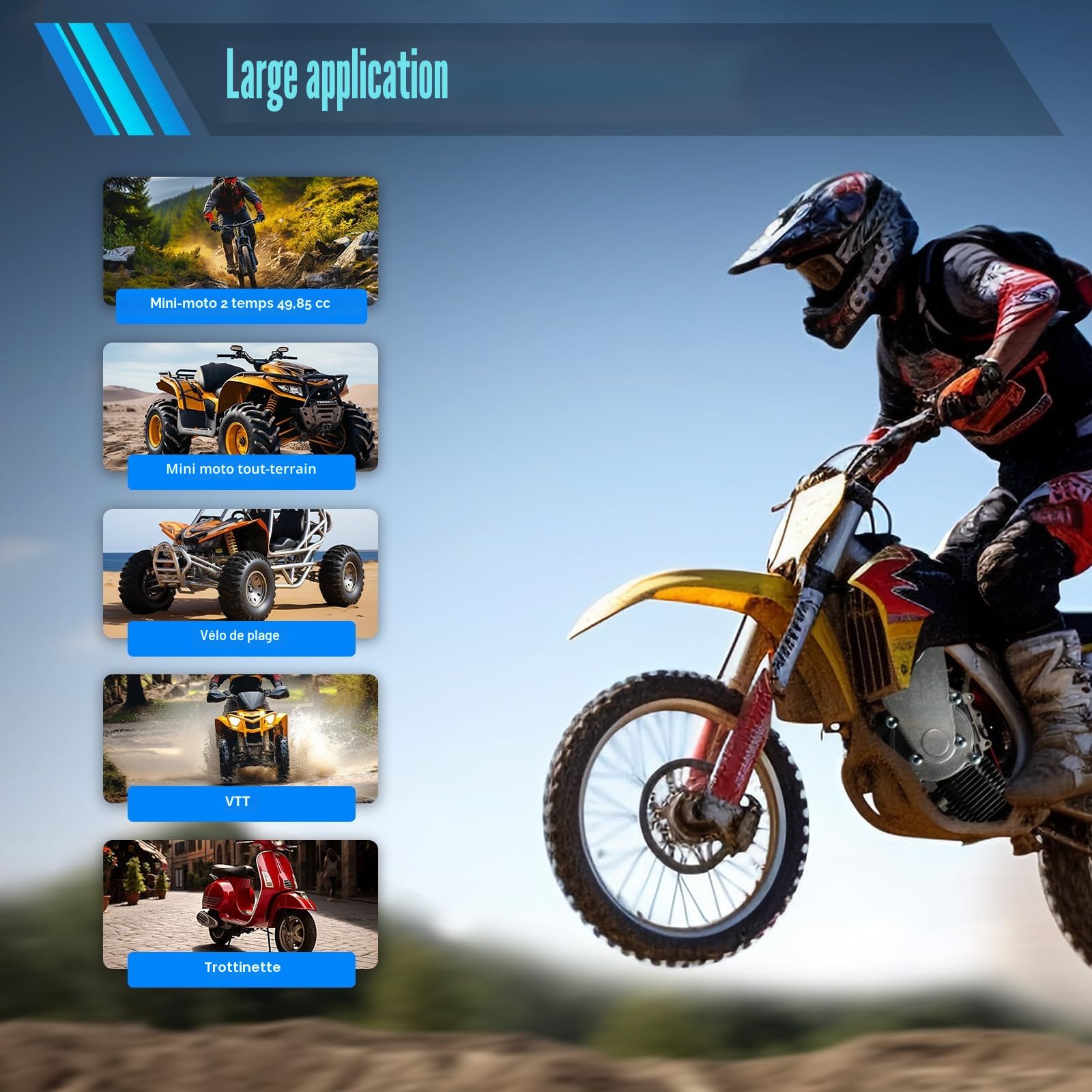 Kit complet de moteur 49 cc 2 temps monocylindre pour Pocket Bike Mini Dirt Bike T8F Chaîne 40 miles horaires