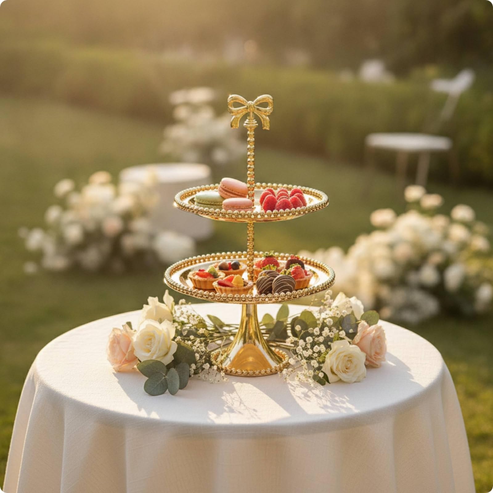 KESOTO Présentoir Gâteau Multi-niveaux Support Pâtisserie Plateau Rond Miroir Colonne Centrale et Base Évasée pour Stabilité Décoration Raffinée Adapté aux , Doré