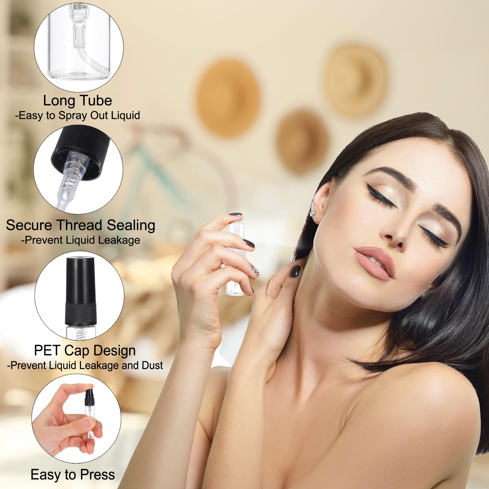 PATIKIL Szklane mini butelki na próbki perfum, 10 ml, 20 szt., drobna mgiełka, do wielokrotnego napełniania, pusta mini butelka z rozpylaczem, na próbki, rozpylacz do perfum, podróży, płynny olejek