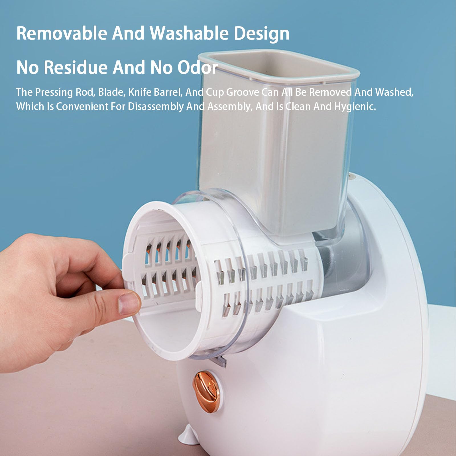 Rallador de Queso Eléctrico 50W, Rallador Rotativo Multifuncional con 3 Cuchillas Intercambiables