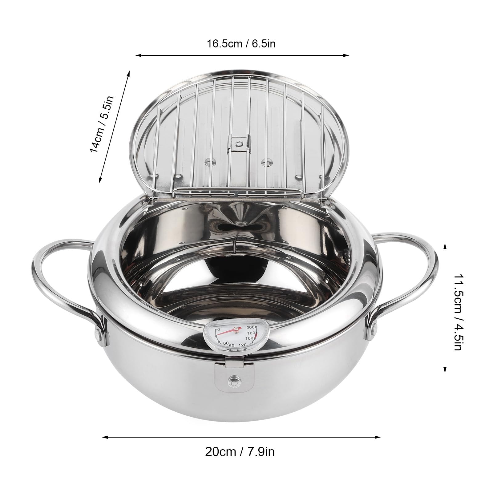 Mini-friteusepan, Tempura-Koekenpan in Japanse Stijl met Thermometer, Roestvrijstalen Huisbare Koekenpan met Cold Touch-handgreep Compatibel met Gasfornuis, Inductiekookplaat ( formaat 20cm