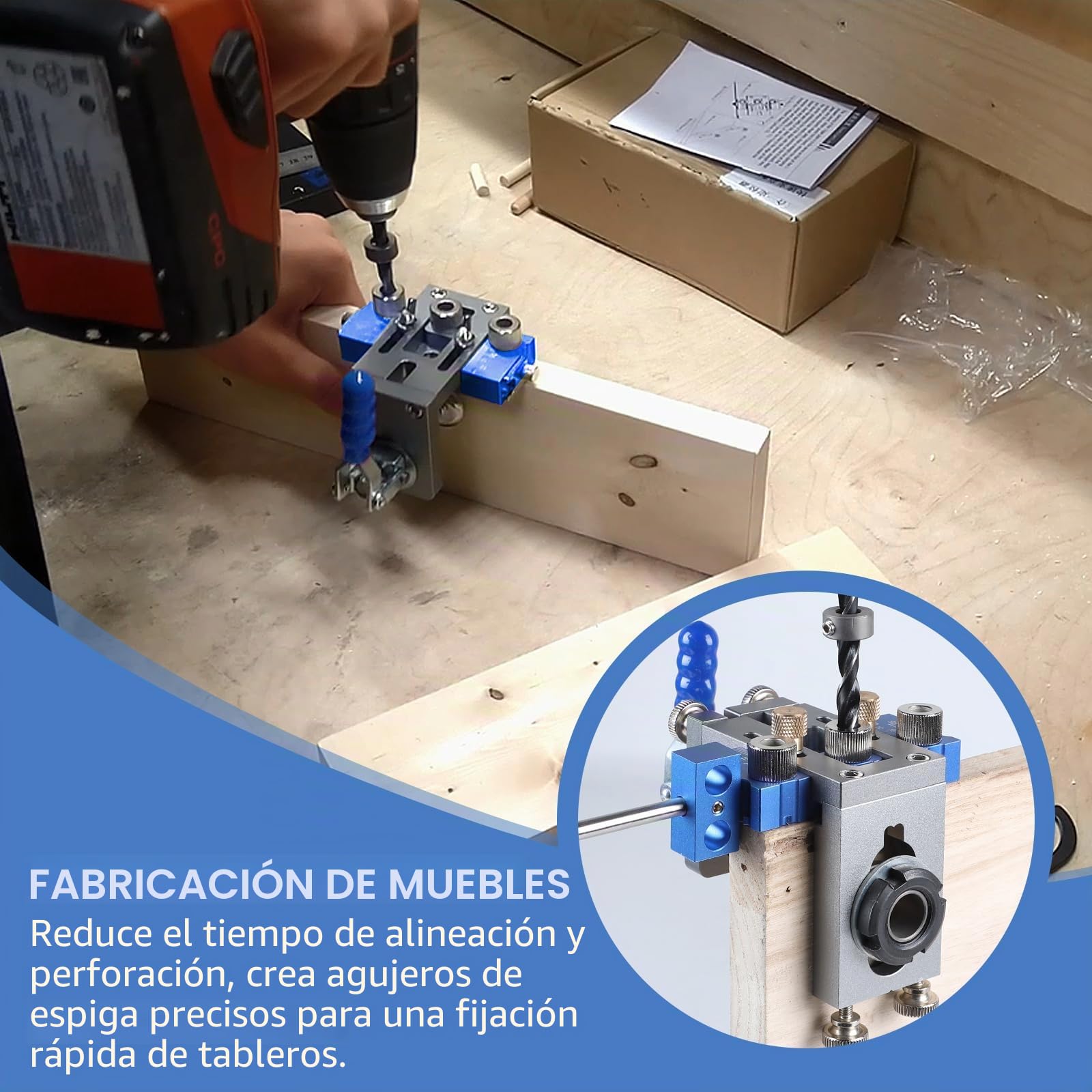 EFUTURETIME Juego de Plantillas de Taladrado Vertical 3 en 1, Plantilla de Espigas Ajustable de 5/8/10/15 mm, Plantilla de Clavijas para Taladrar y Realizar Conexiones de Forma Rápida y Precisa, Azul