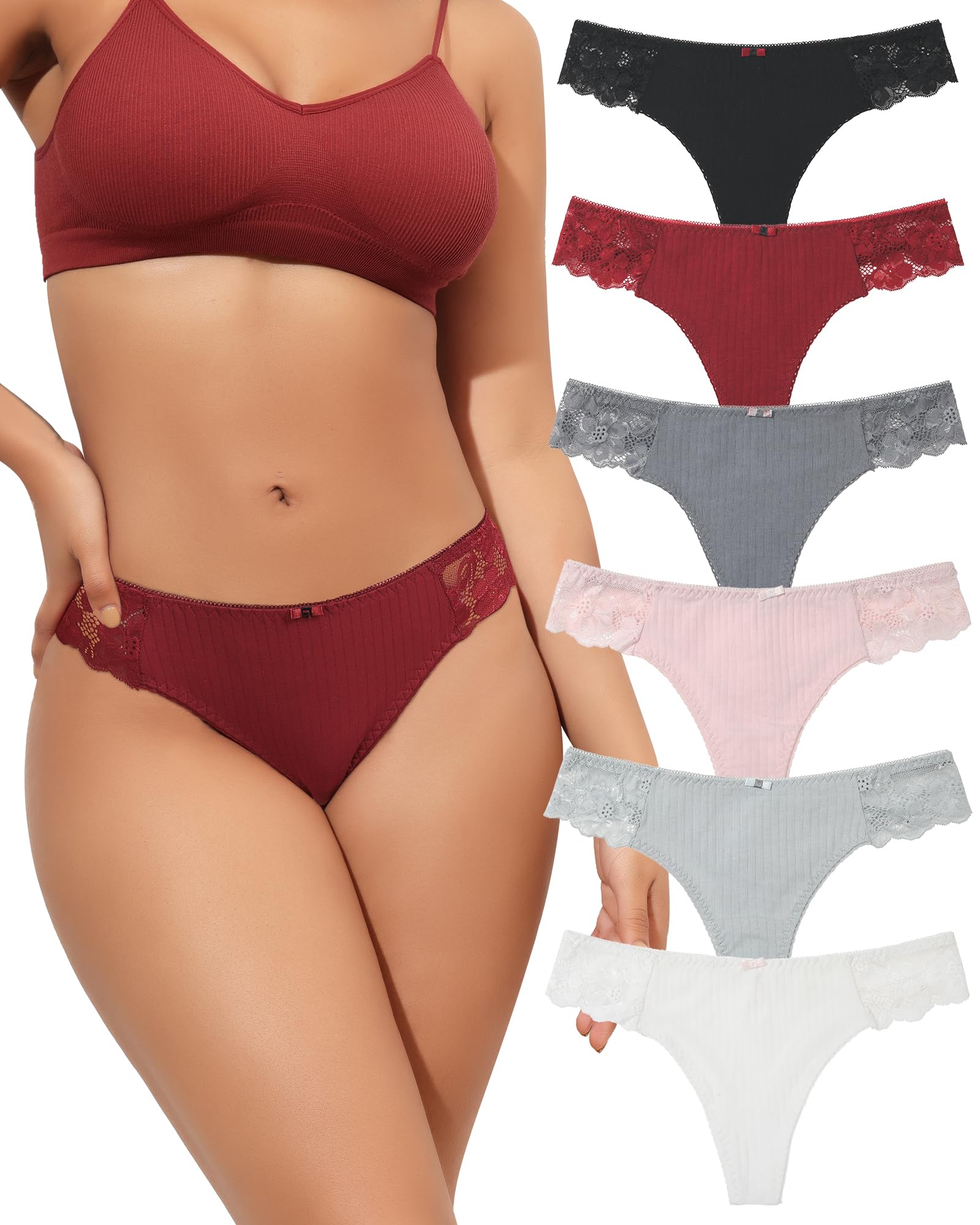 LEVAO G String Thongs for Women Cotton Panties Sexy Lace T-back Comfy Underwear Multipack S-XL