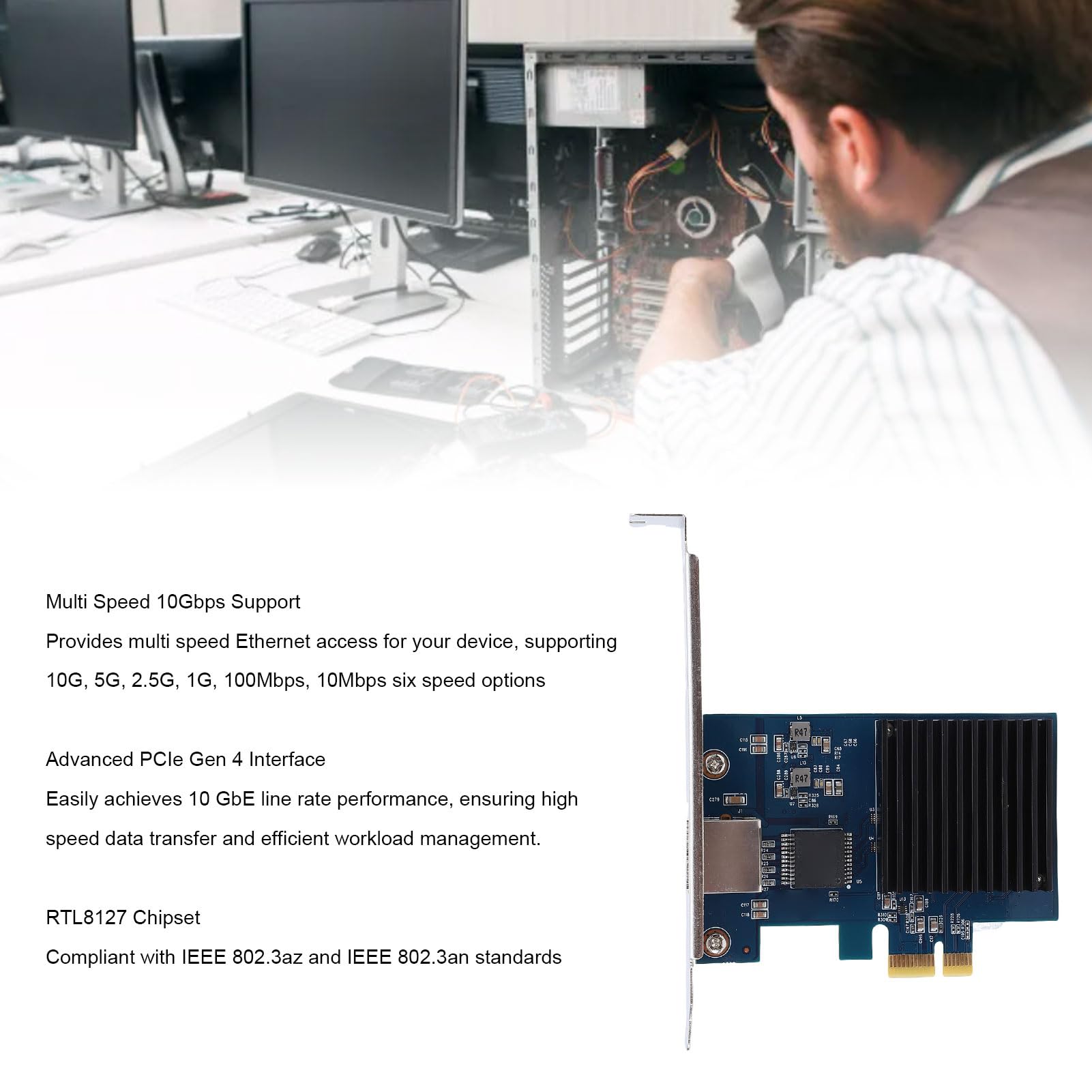 Scheda di Rete PCIe 10G RTL8127 10 Gbps 5 Gbps 2,5 PCI Express Gen 4 X1 con 6 Livelli di velocità per Server Desktop