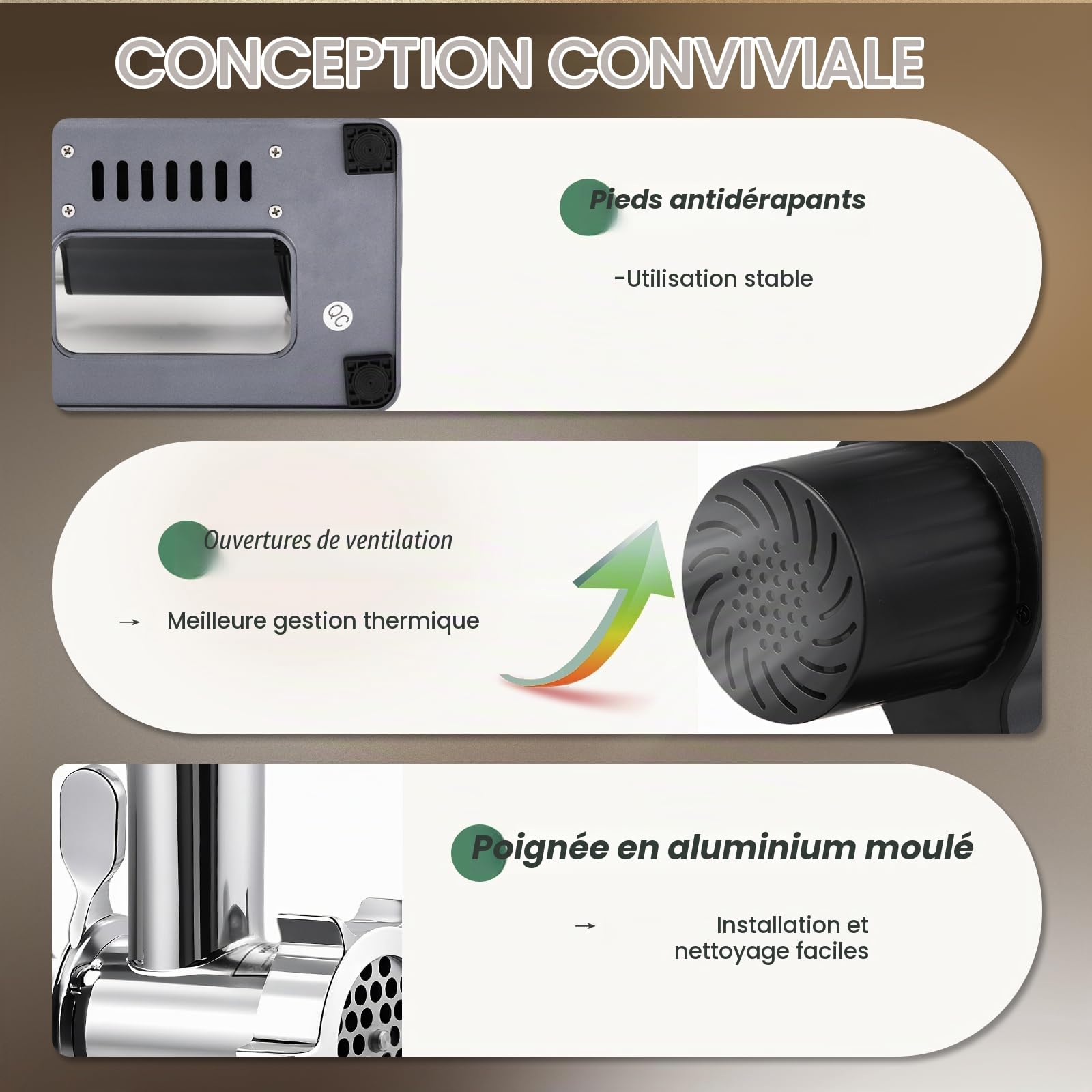 Huanyu Hachoir à viande électrique 2000 watts Hachoir à viande avec commande tactile Machine électrique multifonctionnelle pour hacher la viande avec 2 lames de coupe et 3 plaques de coupe