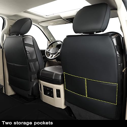 Miniatura 3 de LUCKYMAN CLUB D01-ZGJ - Fundas de asiento para camioneta, de piel sintética impermeable, con funda para consola central (juego completo, negro y